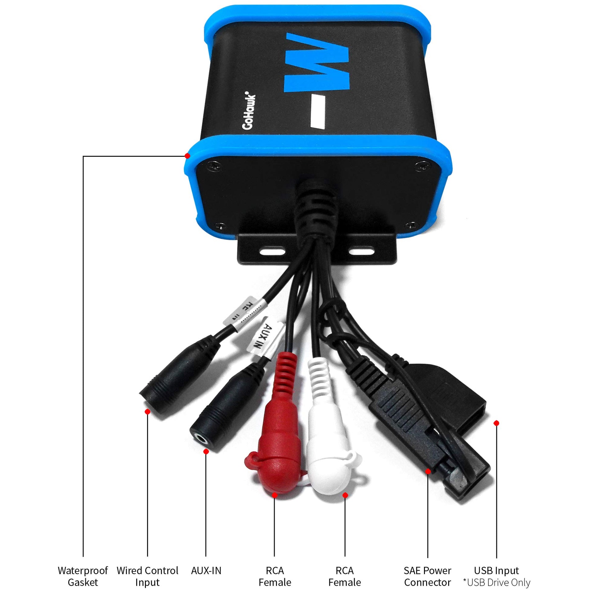 GoHawk TN4-W - Amplificador impermeable de 4 pulgadas, rango completo Bluetooth para motocicleta, altavoces estéreo de 1 a 1.25 pulgadas. Sistema de amplificador de audio para montaje en manubrio
