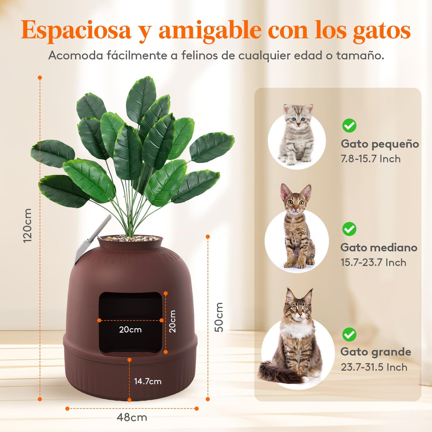 Lifewit Caja de Arena con Planta sintética y Pala para Gatos Grandes, Bandeja de Arena Oculta en Esquina con Control de olores y Filtro de Carbono en salón/Dormitorio/baño, Marrón
