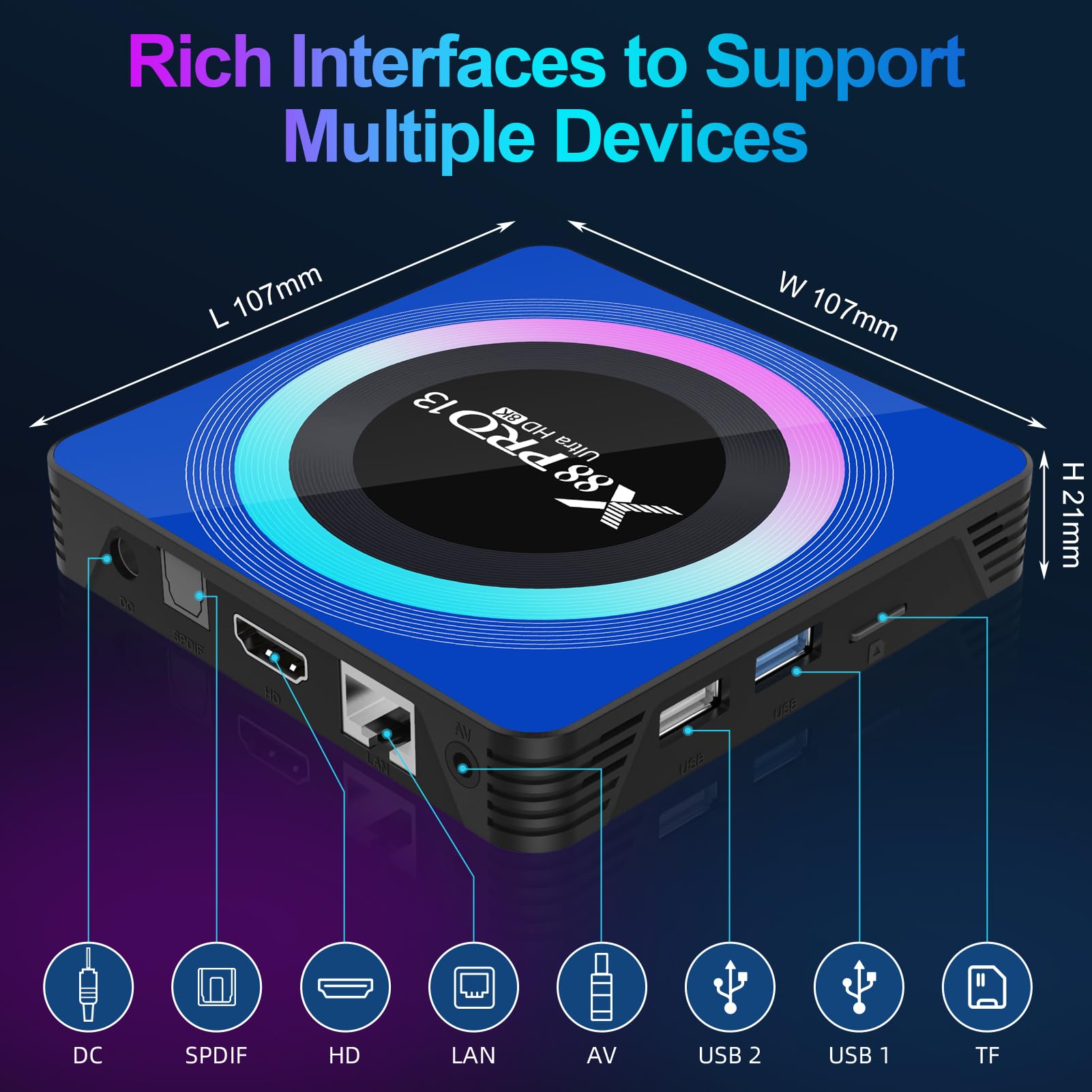 Caja de TV Android 13.0, 6K 8K Android Box con 4GB RAM 64GB ROM RK3528 Quad-Core compatible con WiFi6 2.4Ghz/5.0Ghz HDR10 BT 5.0 H.265 USB 2.0 3.0 Ethernet 3D con mini teclado retroiluminado