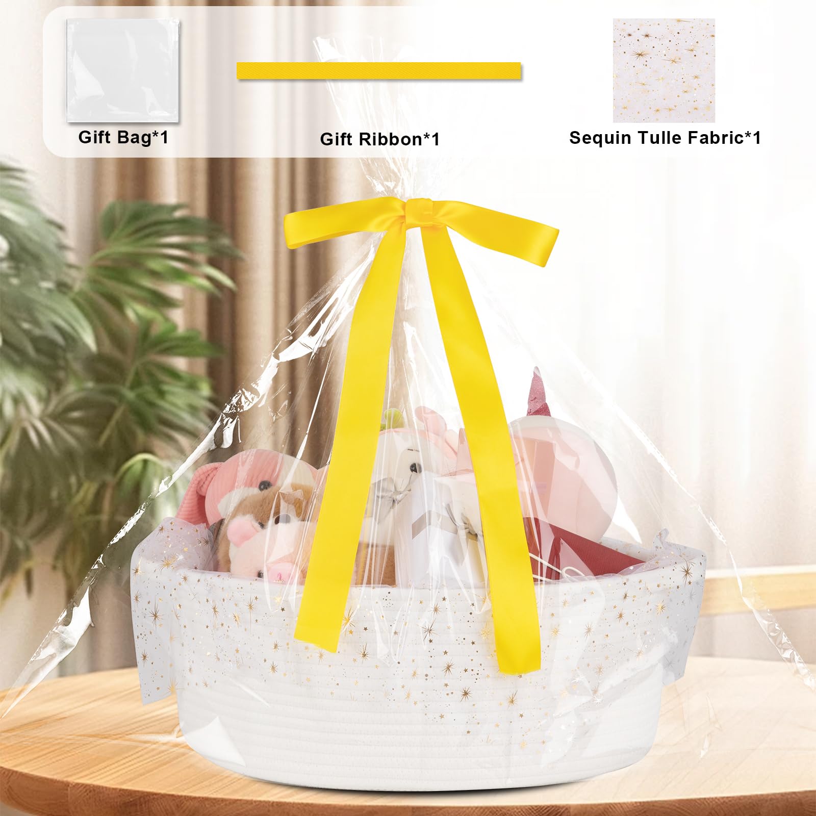OIAHOMY Cesta de regalo grande con asa, cesta tejida de 17 x 12.6 x 7 pulgadas con bolsa de regalo, cinta, contenedores de almacenamiento de guardería vacía para llenar con toallas, bebé, organizador