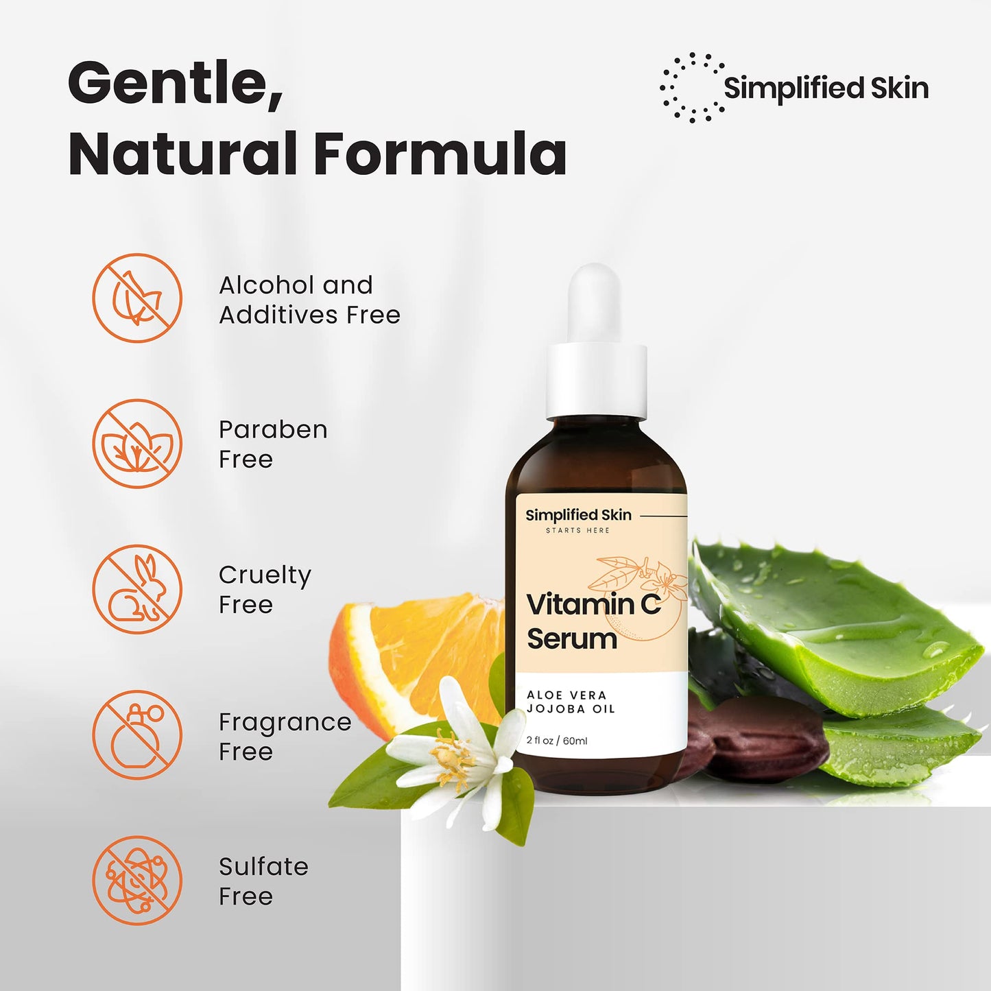 Sérum de vitamina C 20% para cara y ojos (2 onzas), tratamiento antienvejecimiento, arrugas, acné y manchas oscuras con ácido hialurónico y suero facial antioxidante de Simplified Skin