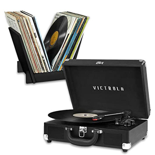 Tocadiscos Maleta Victrola Negro con Soporte a Juego y Bluetooth