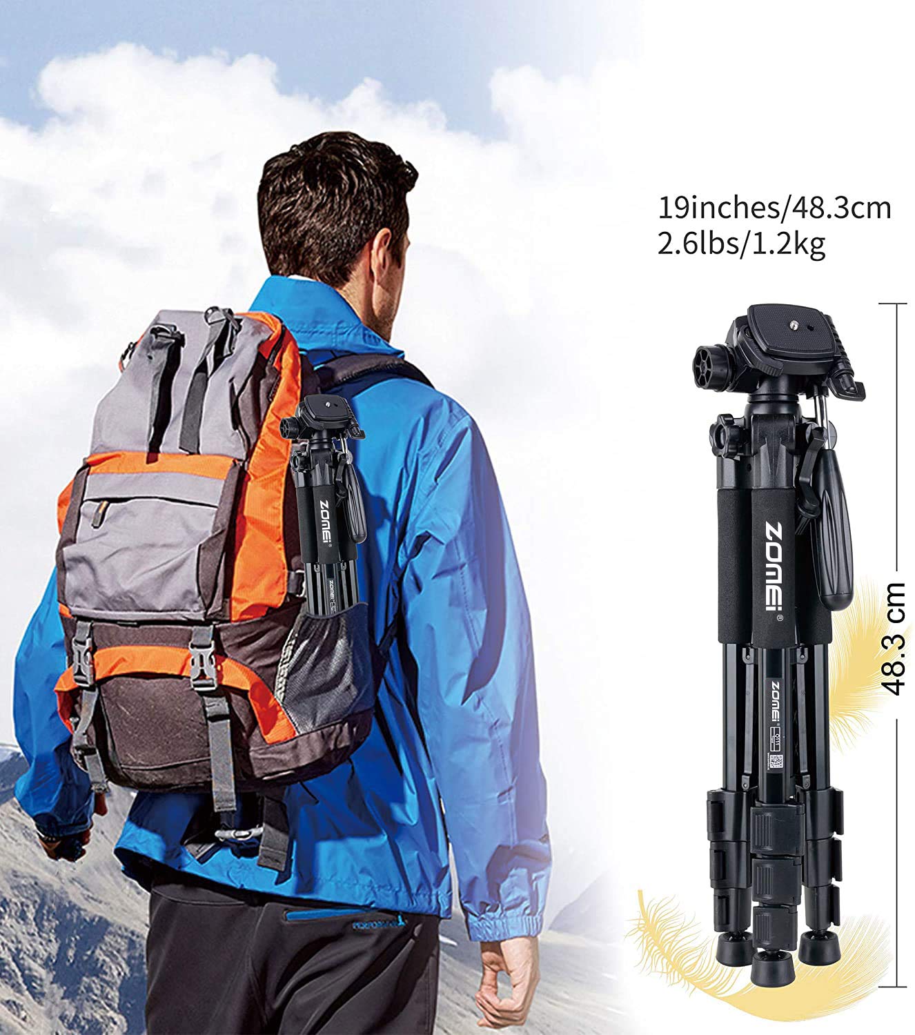 Trípode para Cámara ZOMEI Q111 Negro Profesional de Aluminio 55 Pulgadas para DSLR Canon Nikon Sony