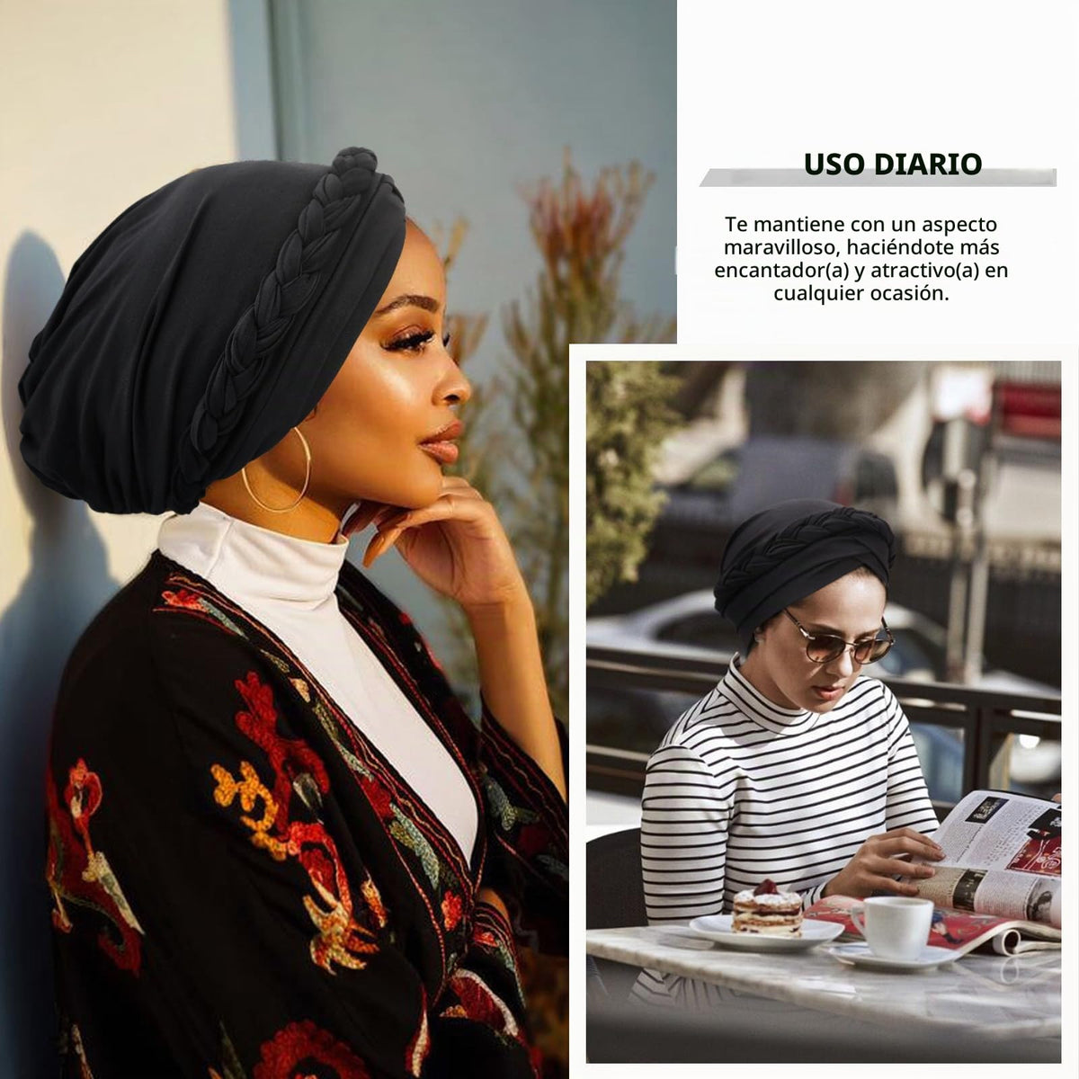 DRESHOW Turbante Africano para Mujeres Preatado Trenzado Envoltura de Cabeza Sombreros Moda Gorra de Dormi Gorro Cáncer de Quimio