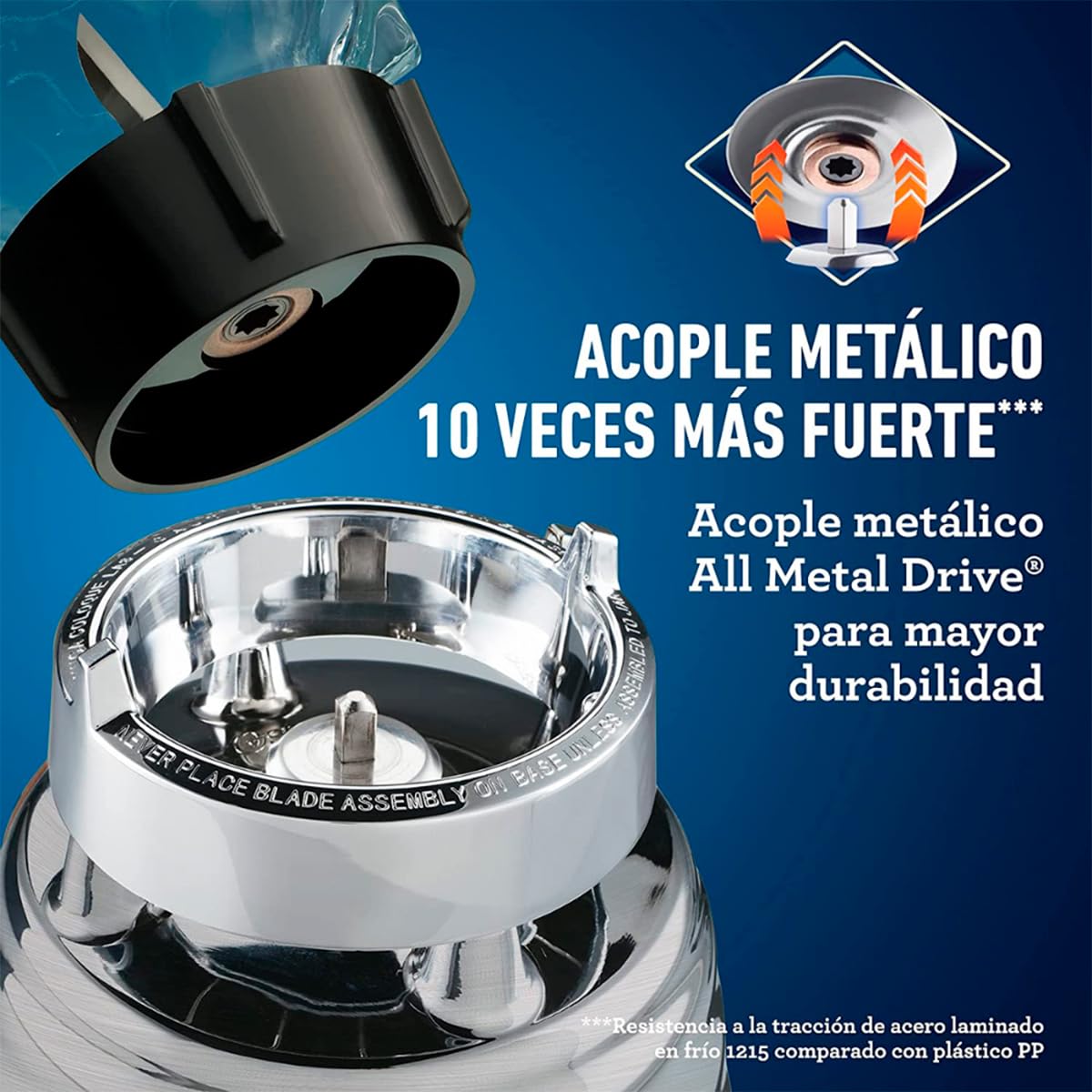 Licuadora Clásica Oster Plateada con Vaso de Vidrio 1.25 L y Cuchilla Trituradora de Hielo