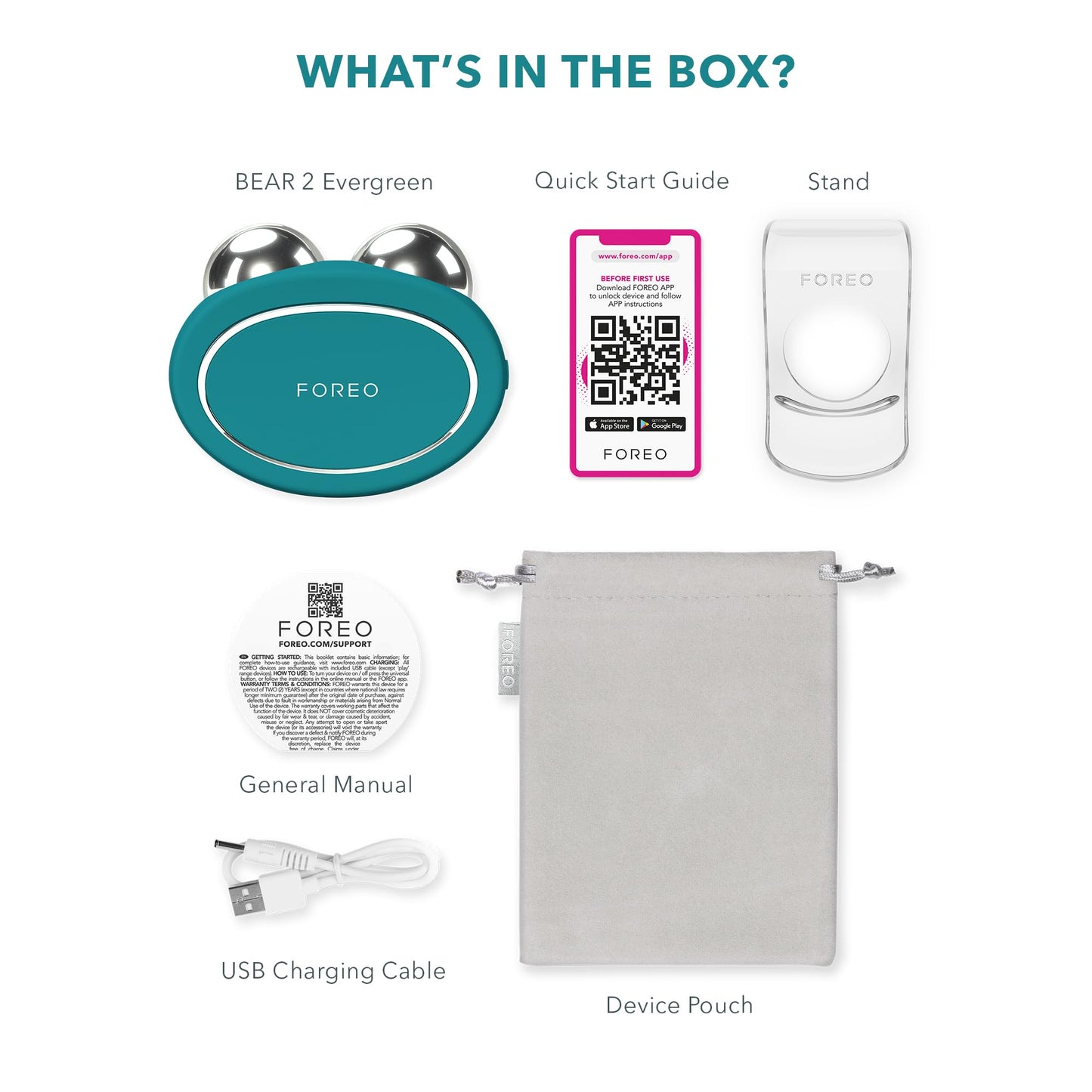 FOREO BEAR 2 - Tonificador facial de microcorrientes - Masajeador antiarrugas - Lifting facial inmediato - Reafirma y define - Mejora la absorción de las mascarillas - Evergreen
