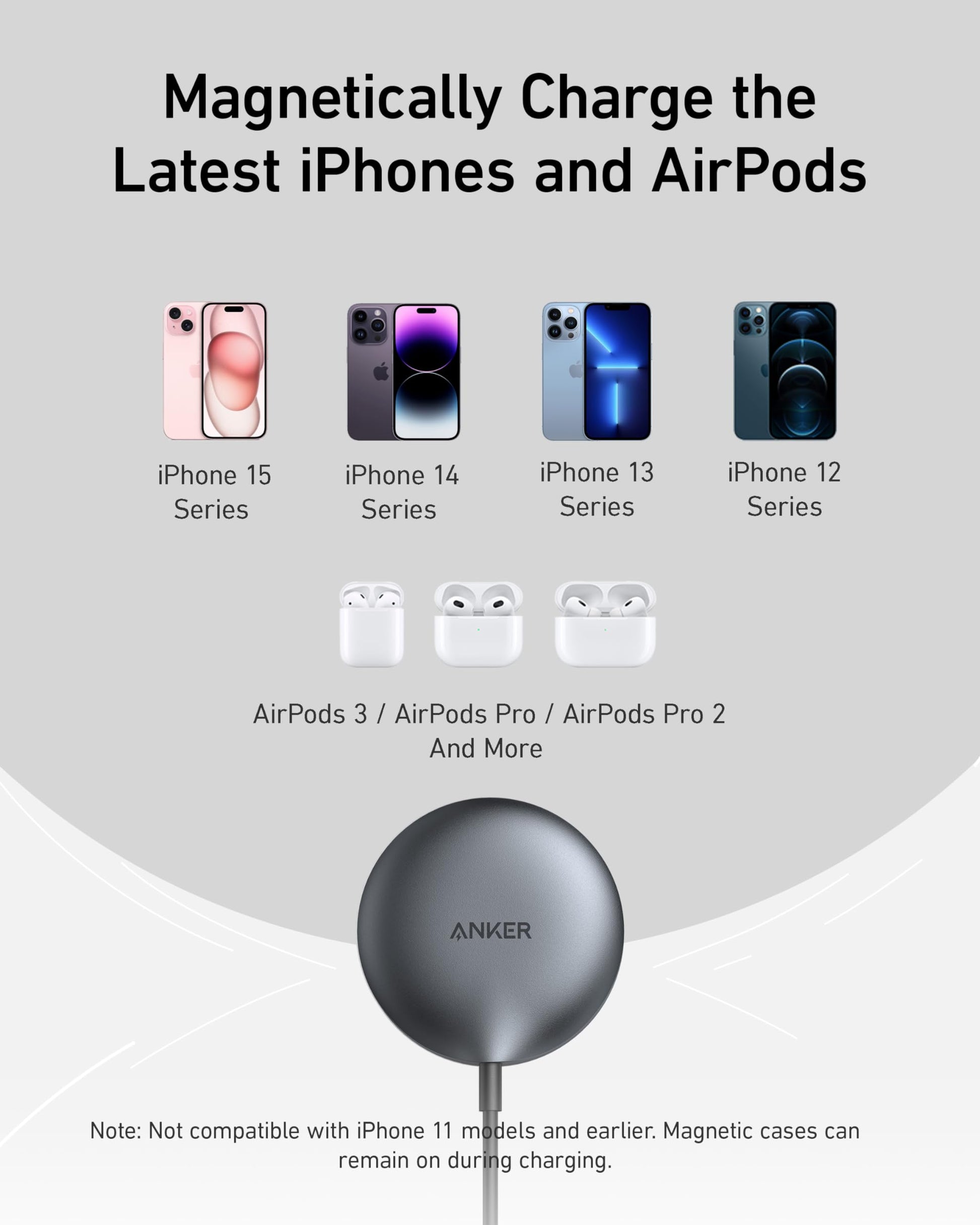 Cargador Inalámbrico Anker MagGo iPhone Ultrarápido 15W Certificado Qi2 Compatible MagSafe