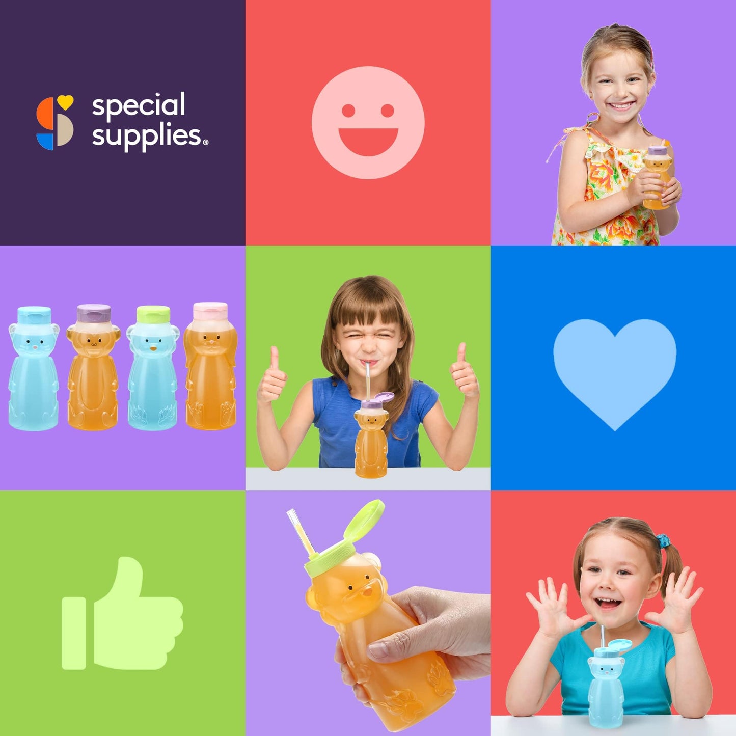 Special Supplies - Taza de pajita para bebés, paquete de 4, divertida bebida de entrenamiento con forma de animal para bebé con forma de animal para entrenamiento y destete