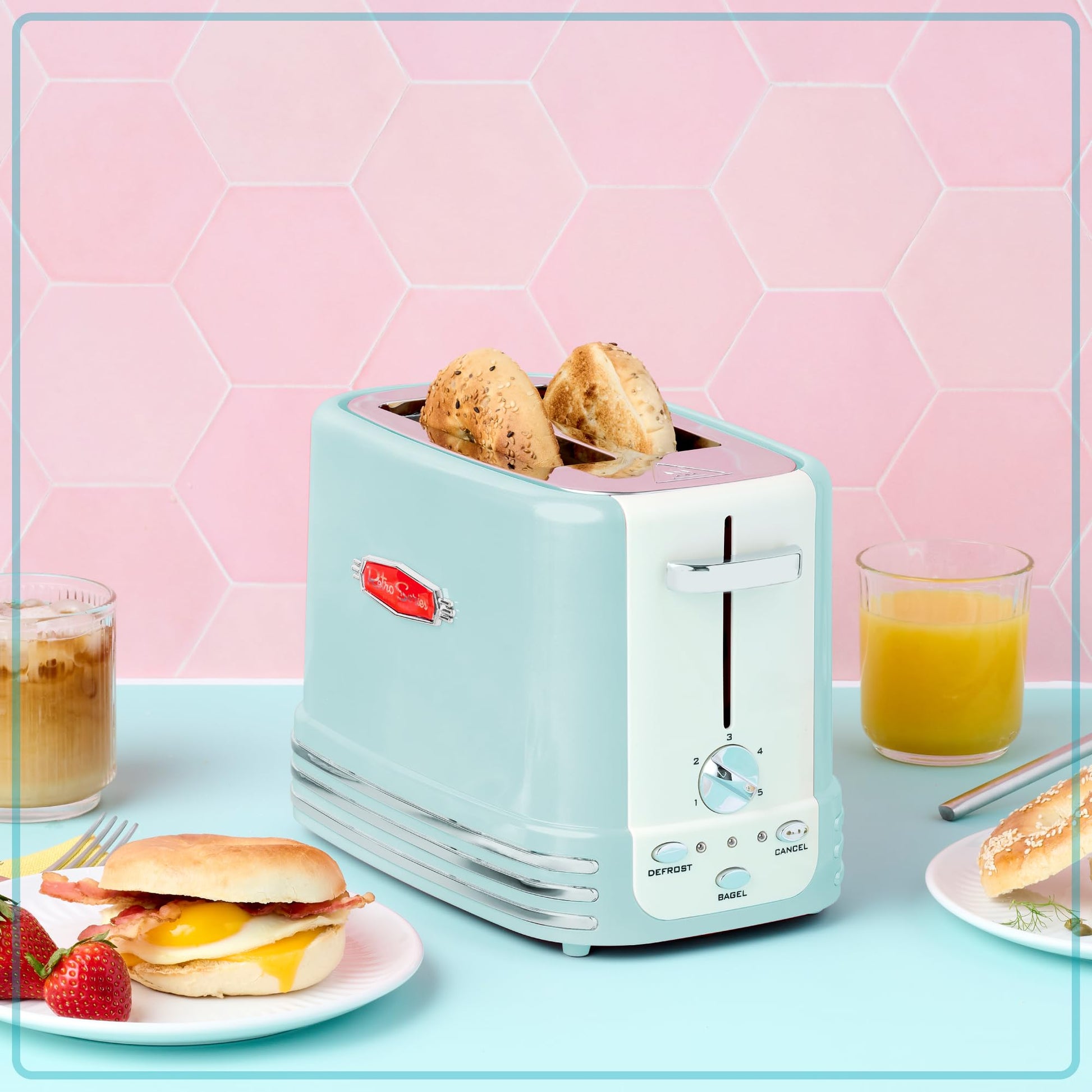 Nostalgia - tostador ancha de 2 rebanadas perfecta para pan, magdalenas inglesas, bagels, 5 niveles de dorado, con bandeja para migas y almacenamiento de cables, color aguamarina