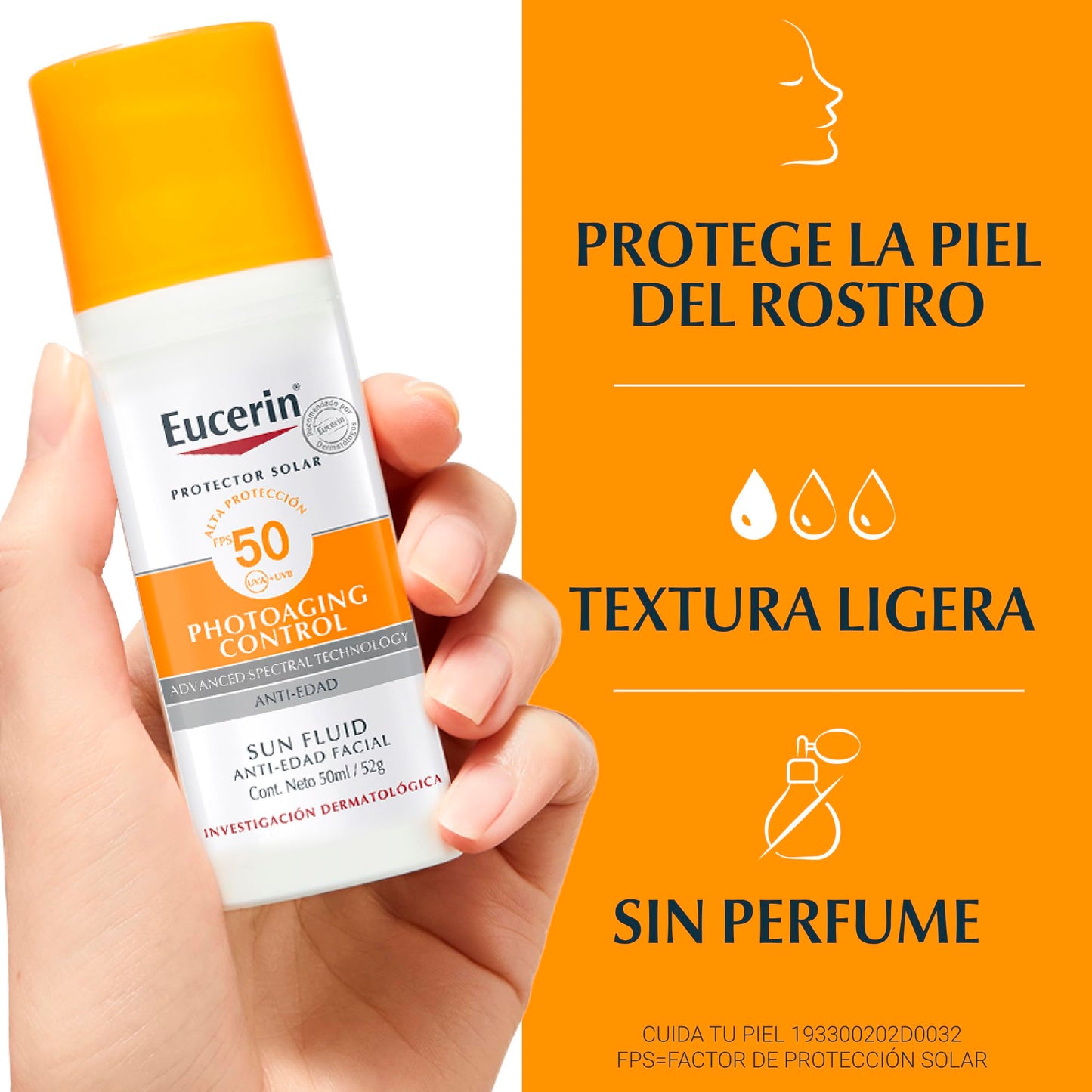 Protector Solar Facial Eucerin Sun anti Edad con Ácido Hialurónico FPS 50+