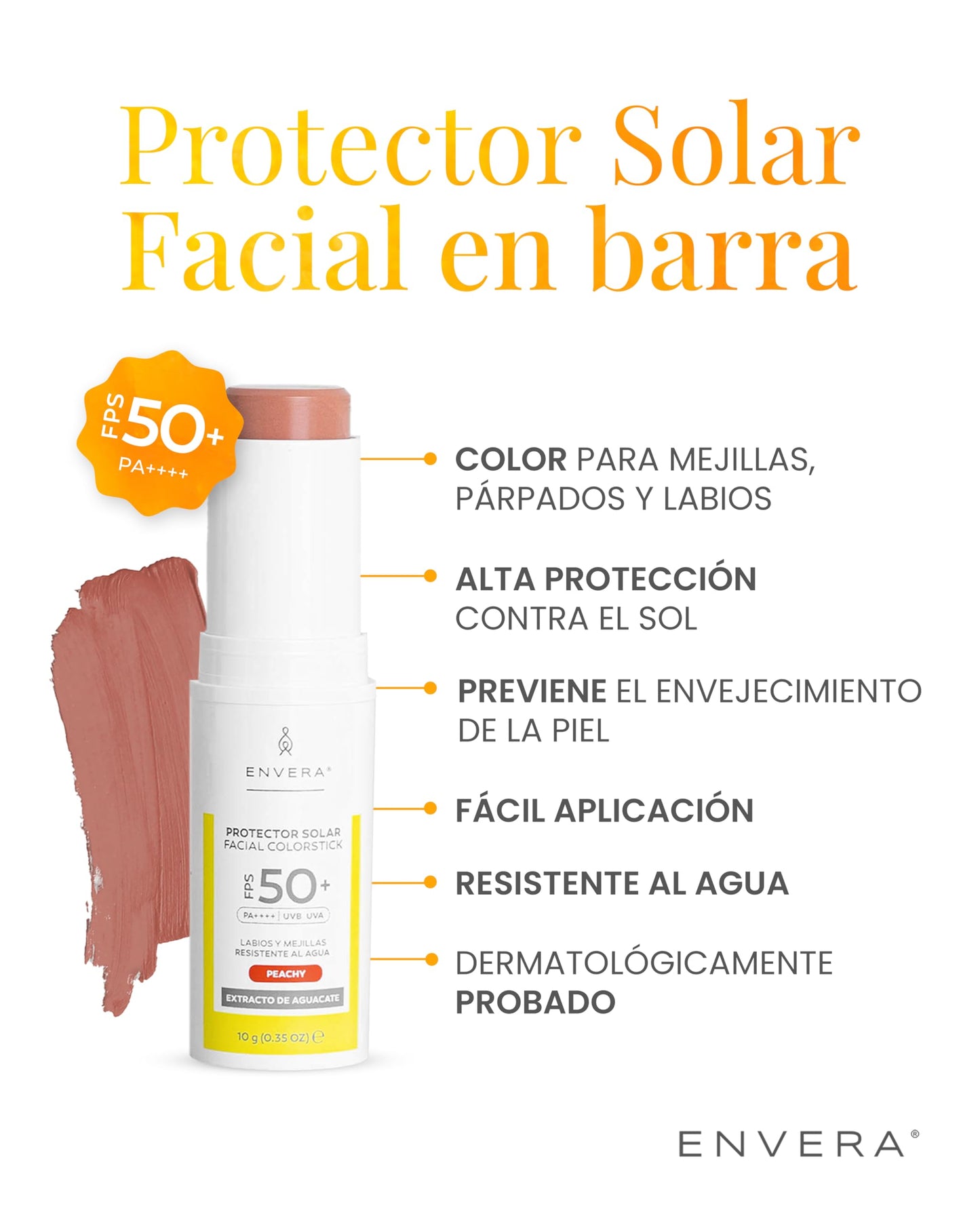 Protector Solar Facial Envera Peachy FPS 50+ PA++++ Vegano y Cruelty Free