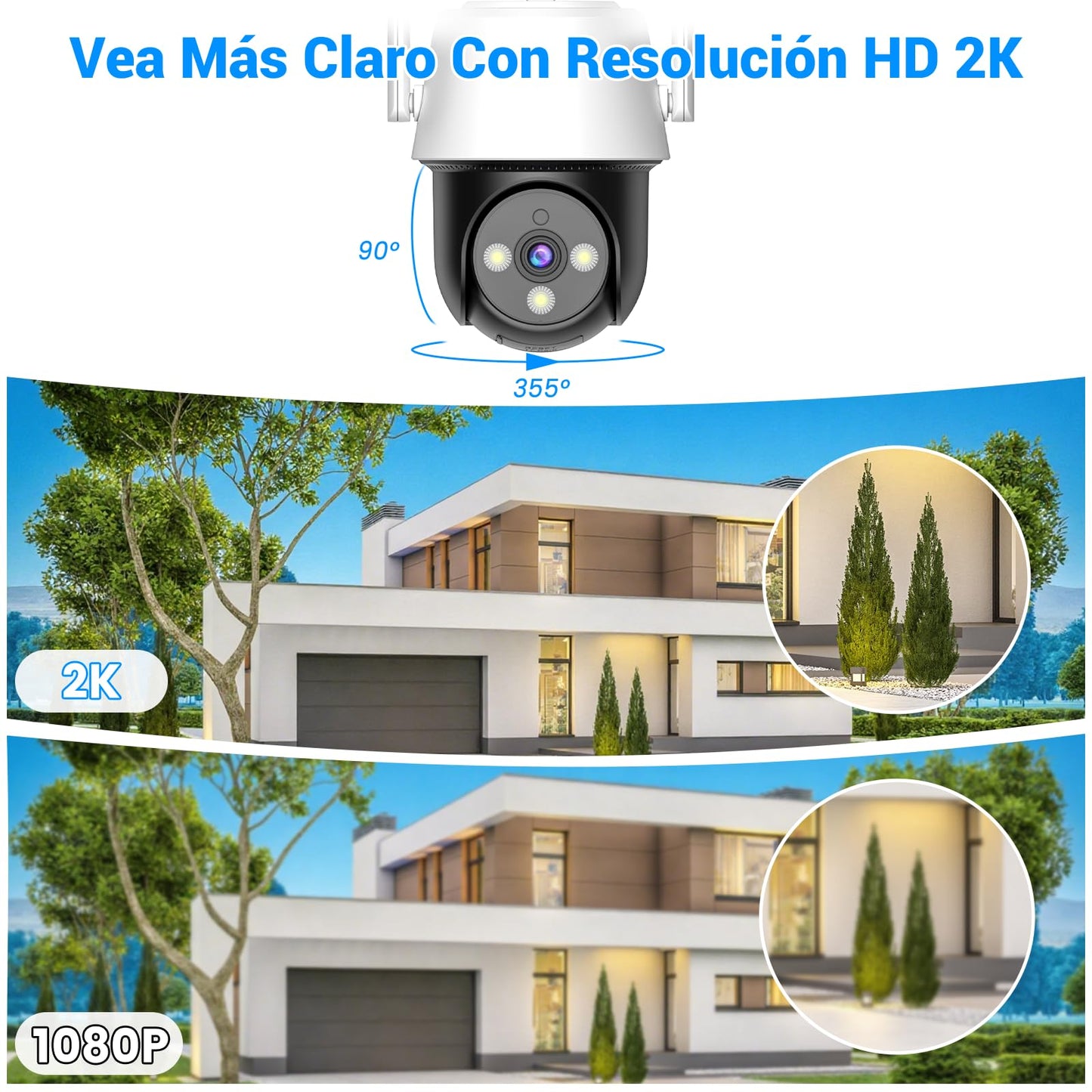 Cámara de Seguridad Exterior EASYTAO 3MP 2K WiFi 5Ghz en Blanco con Panorama 360 Grados Compatible con Alexa