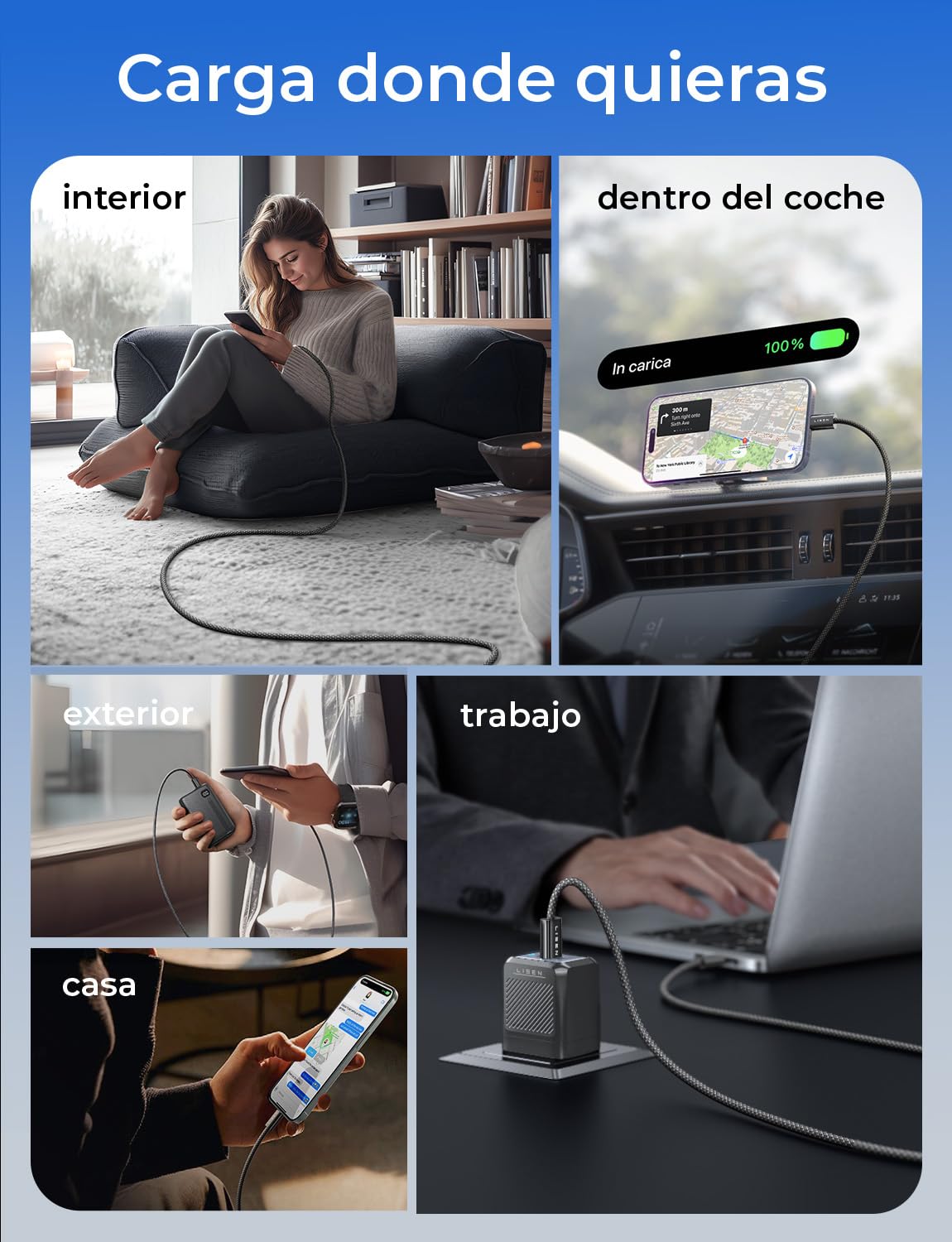 LISEN Cable USB C a USB C 60W 5 Paquete [1M/1M/2M/2M/3M] Cable USBC Carga Rapida, Tipo-C a C Compatible Con Switch 2 Cargador Tipo C iPhone 16/15 Pro Samsung Galaxy S25/S24/S23 Macbook, Xiaomi, Negro