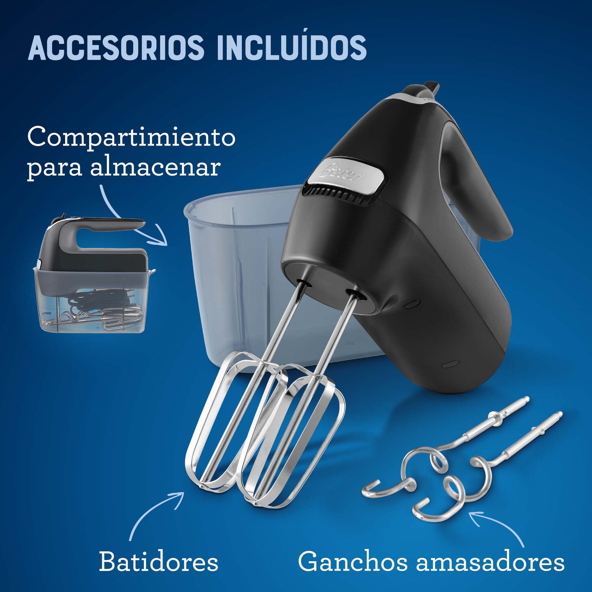 Batidora de Mano Oster Negra con 7 Velocidades y Función Turbo