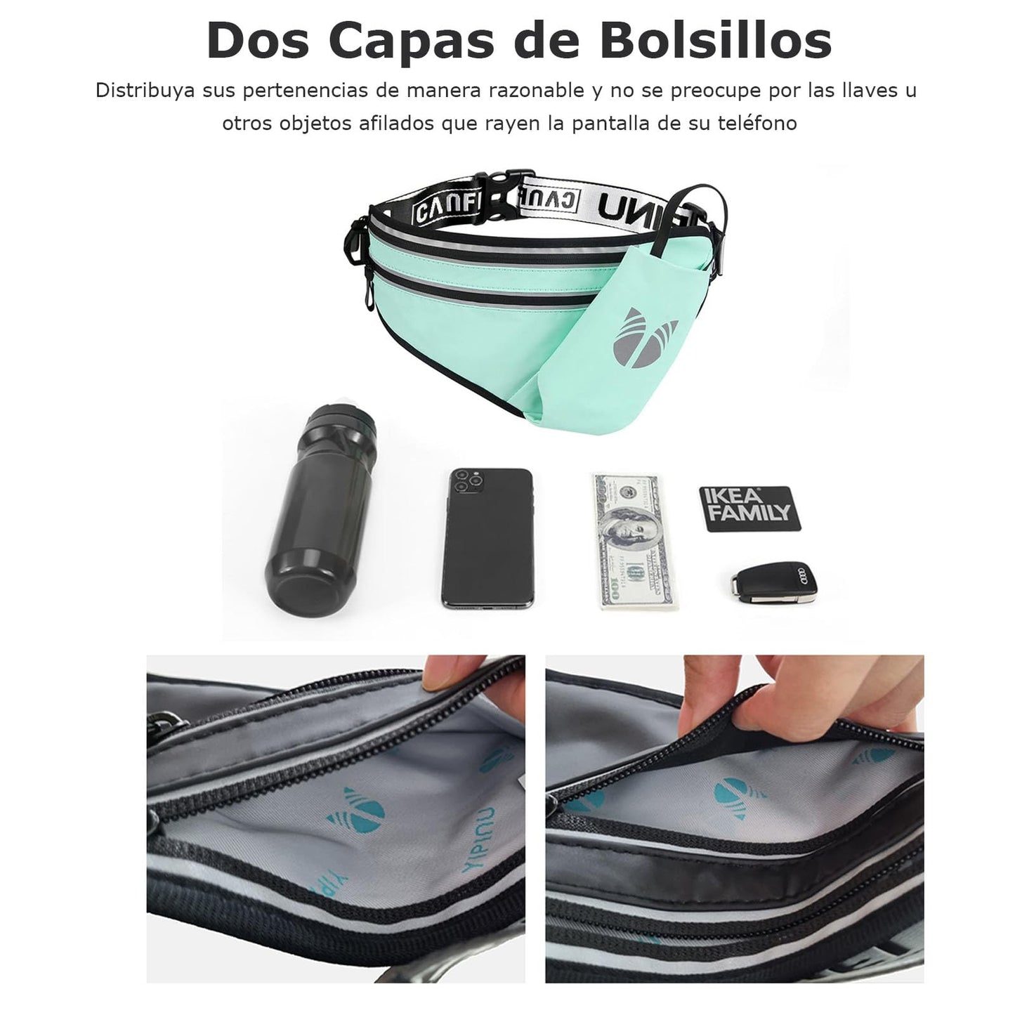 Cinturón de Hidratación MOSU Verde con Soporte para Botella y Correa Ajustable para Correr para Mujeres y Hombres