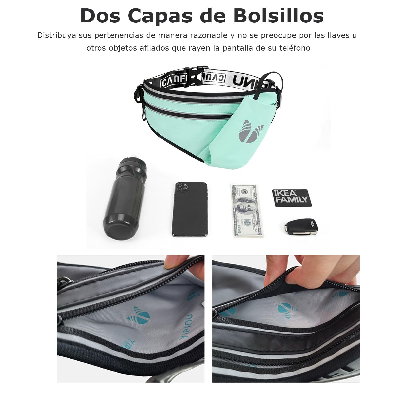 Cinturón de Hidratación MOSU Verde con Soporte para Botella y Correa Ajustable para Correr para Mujeres y Hombres