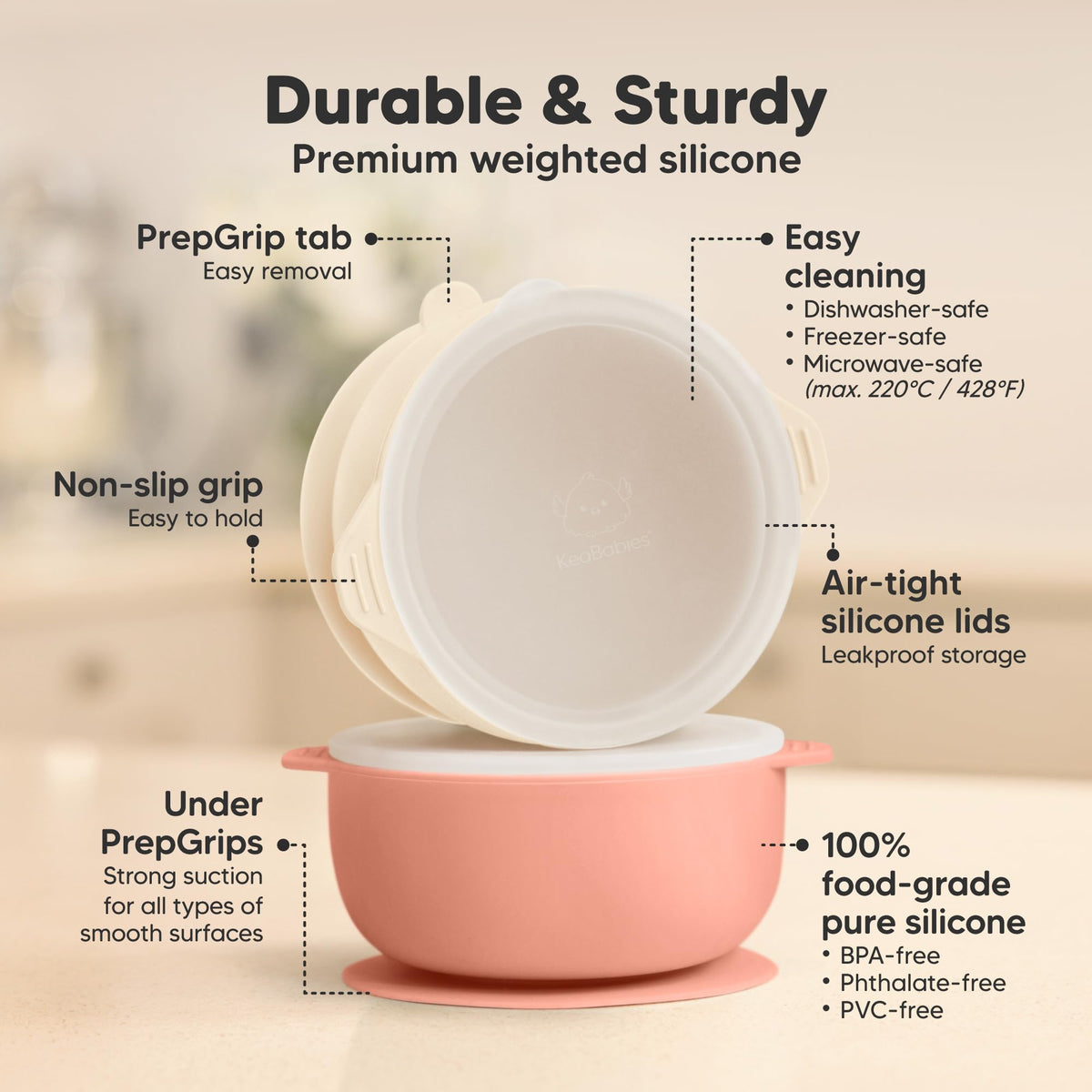 KeaBabies Pack de 2 ventosas de silicona Prep (Roseate)