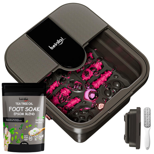 Beinilai Baño De Pies Plegable Con Calor, Burbujas, Rodillos De Masaje, Baño De Pies Con Aceite De Árbol De Té Y Sal De Epsom, Lima De Pies Para Pedicura, Luz Roja, Piedra Pómez Extraíble, Spa Para Pi
