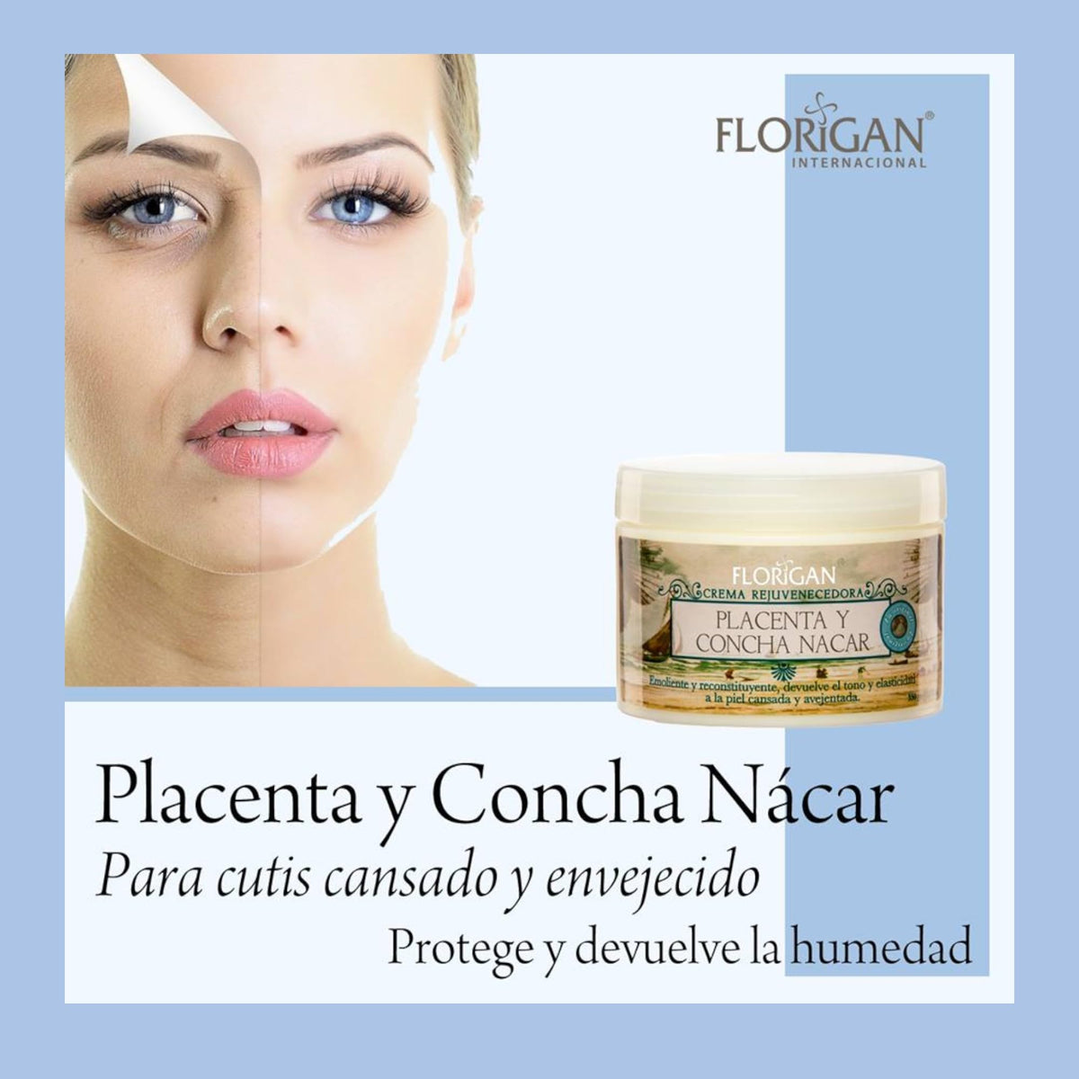 Crema Placenta y Concha Nacar Rejuvenecedora Florigan® 350grs.