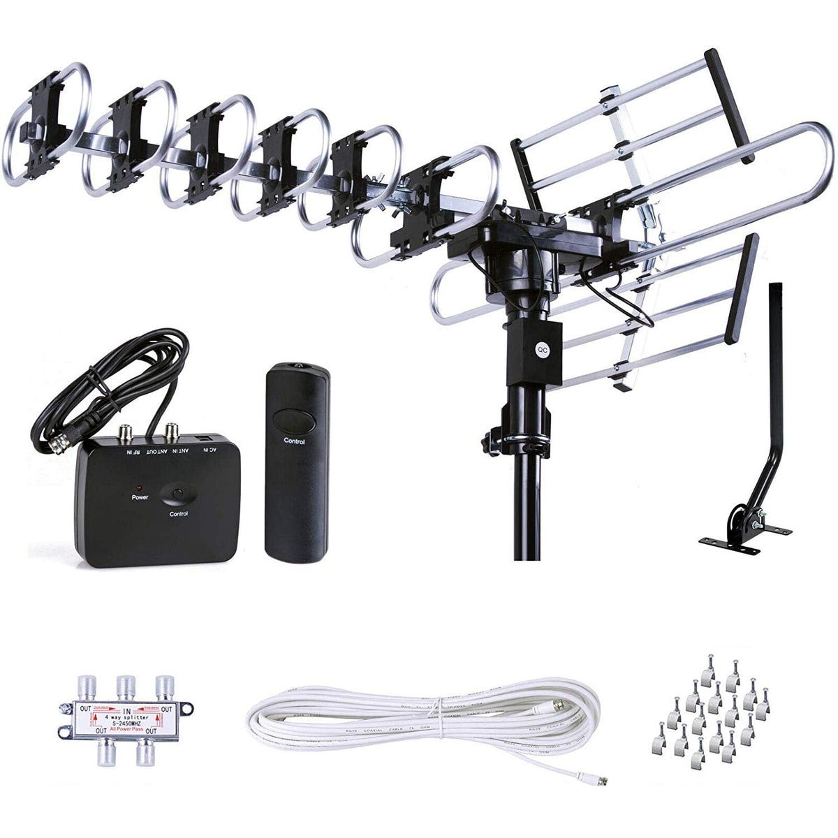 Antena Exterior FiveStar Negra Largo Alcance 200 Millas con Rotación Motorizada y Control Remoto