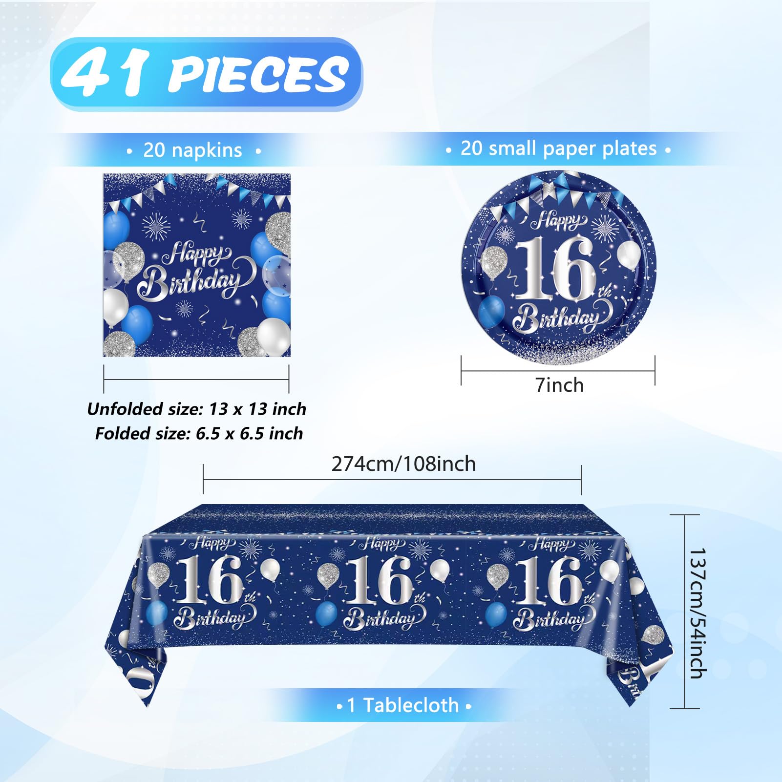 Decoraciones de Cumpleaños 16 Azul Marino Plata, Suministros para Fiesta Dulces 16 para Niños y Niñas