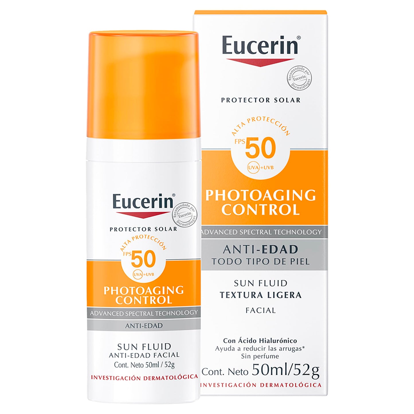 Protector Solar Facial Eucerin Sun anti Edad con Ácido Hialurónico FPS 50+