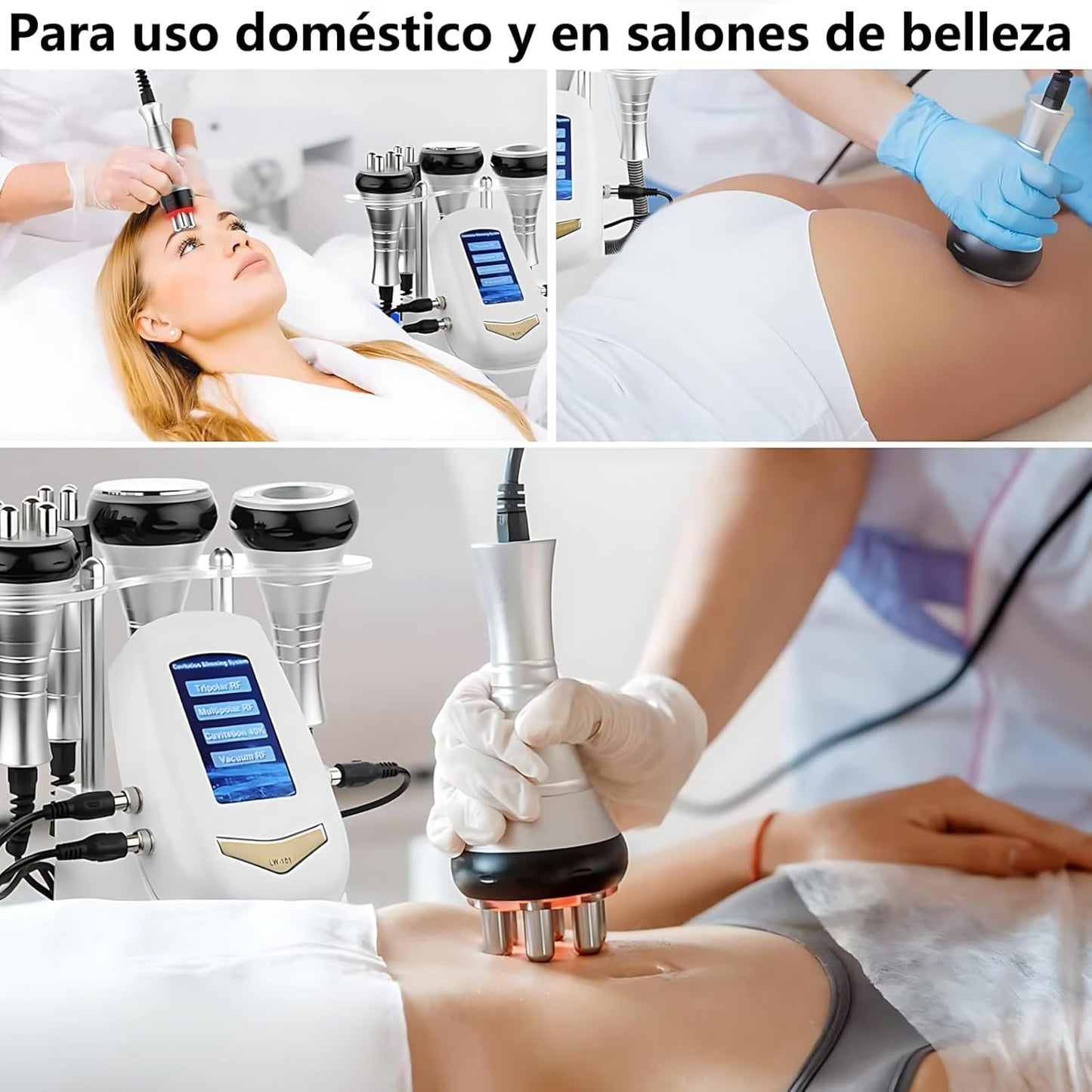 Masajeador 3 en 1 para Celulitis Cavitación y Radiofrecuencia Corporal y Facial para Salones y uso Doméstico