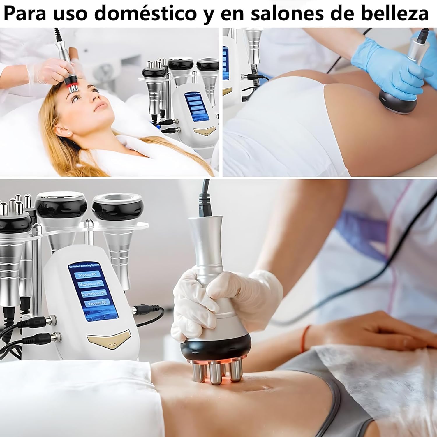 Masajeador 3 en 1 para Celulitis Cavitación y Radiofrecuencia Corporal y Facial para Salones y uso Doméstico