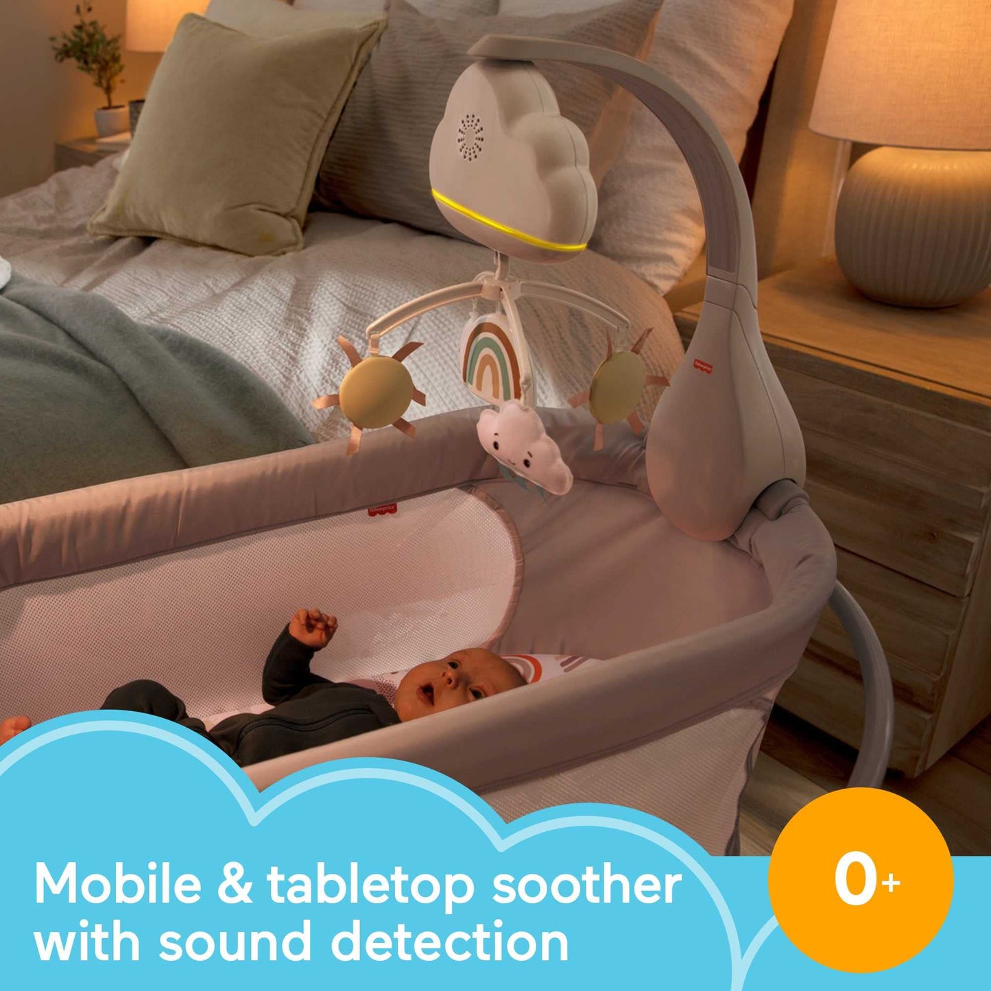 FISHER-PRICE, Móvil para Bebés Nubes Hora de Dormir, Baby, Juguete para Bebé, Recién Nacidos en Adelante, Juguetes colgantes de sol y nubes, Lista de reproducción de 20 minutos