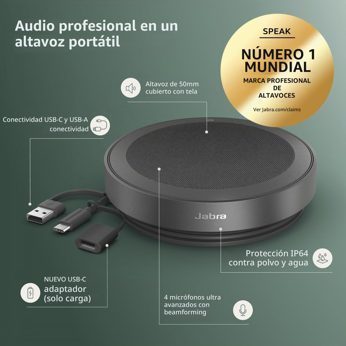 Altavoz Bluetooth Inalámbrico Jabra Speak2 75 Edición 2025 Negro con Cancelación de Ruido y Vinculación Mejorada