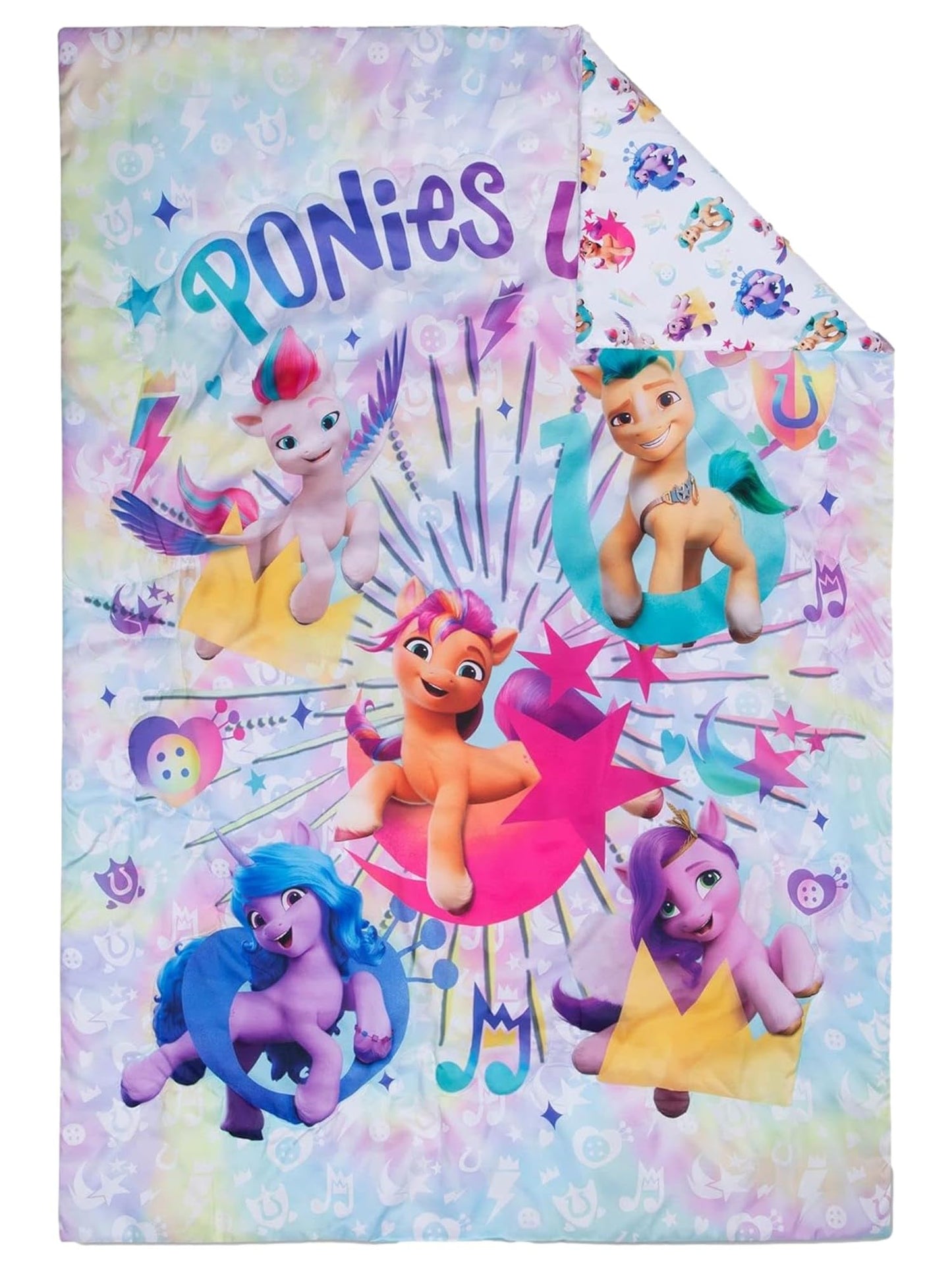My Little Pony Juego de Ropa de Cama de 4 Piezas para niños pequeños, Incluye edredón Acolchado, sábana Bajera, sábana Superior y Funda de Almohada, diseño de Personajes para Cama de niños pequeños