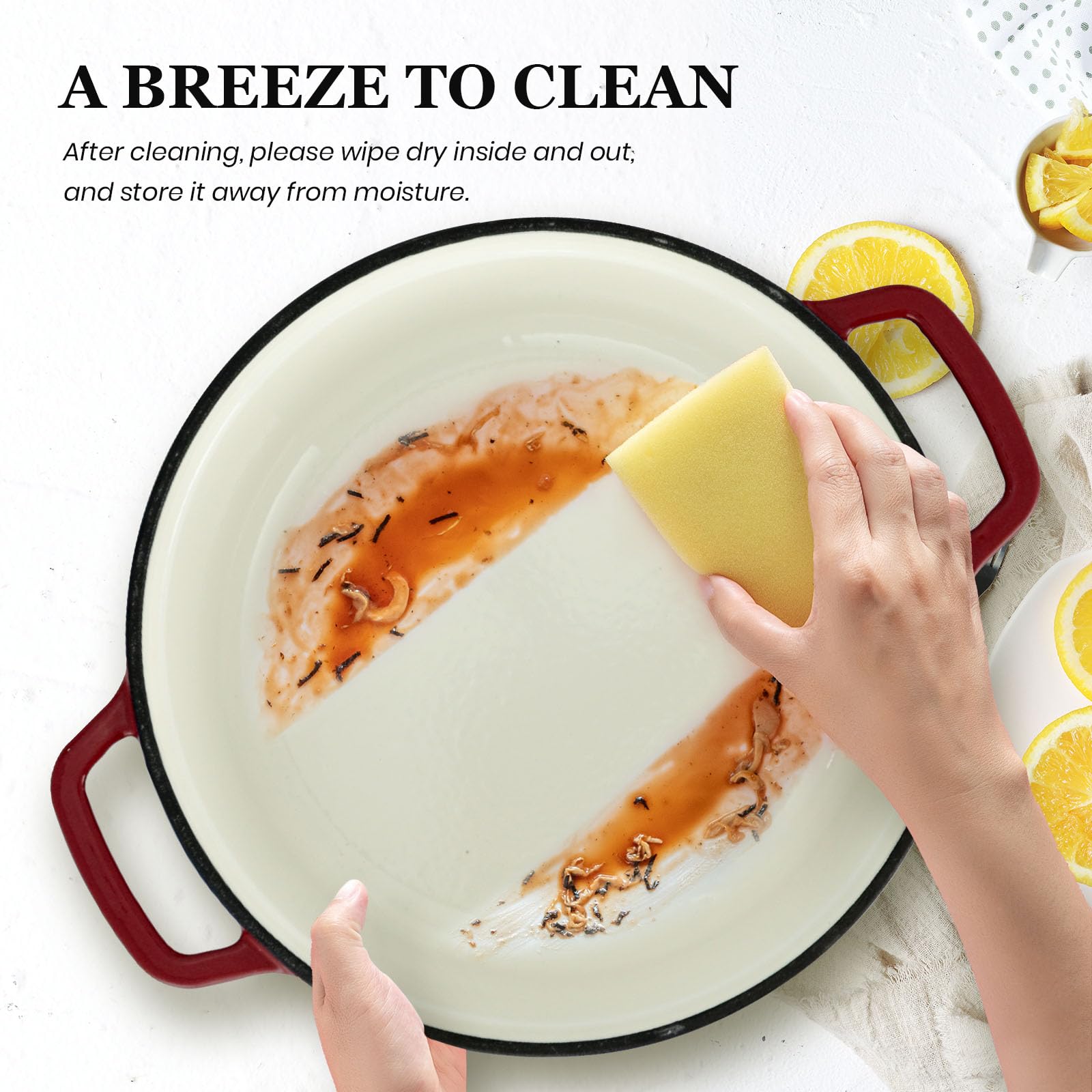 Overmont - Horno holandés de hierro fundido de 5.5 cuartos – Doble asas ensanchadas – Olla esmaltada con libro de cocina – Utensilios de cocina de esmalte resistente con agarraderas de algodón para