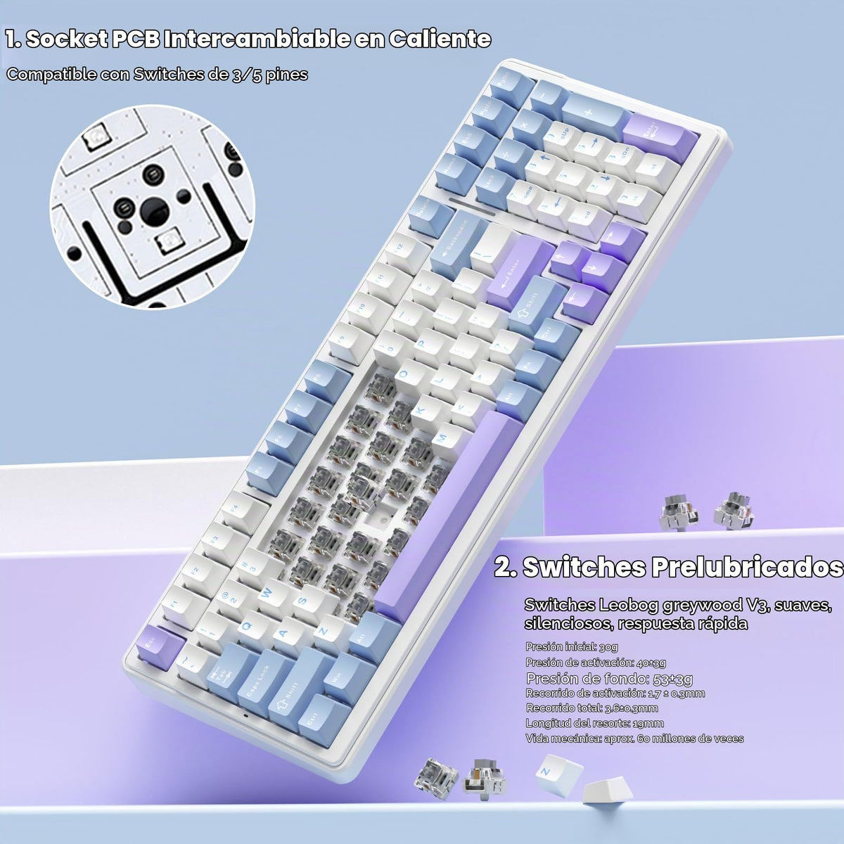 Teclado Mecánico Inalámbrico Aula F99 RGB Personalizable para PC/Tablet/Xbox/PS4/PS5