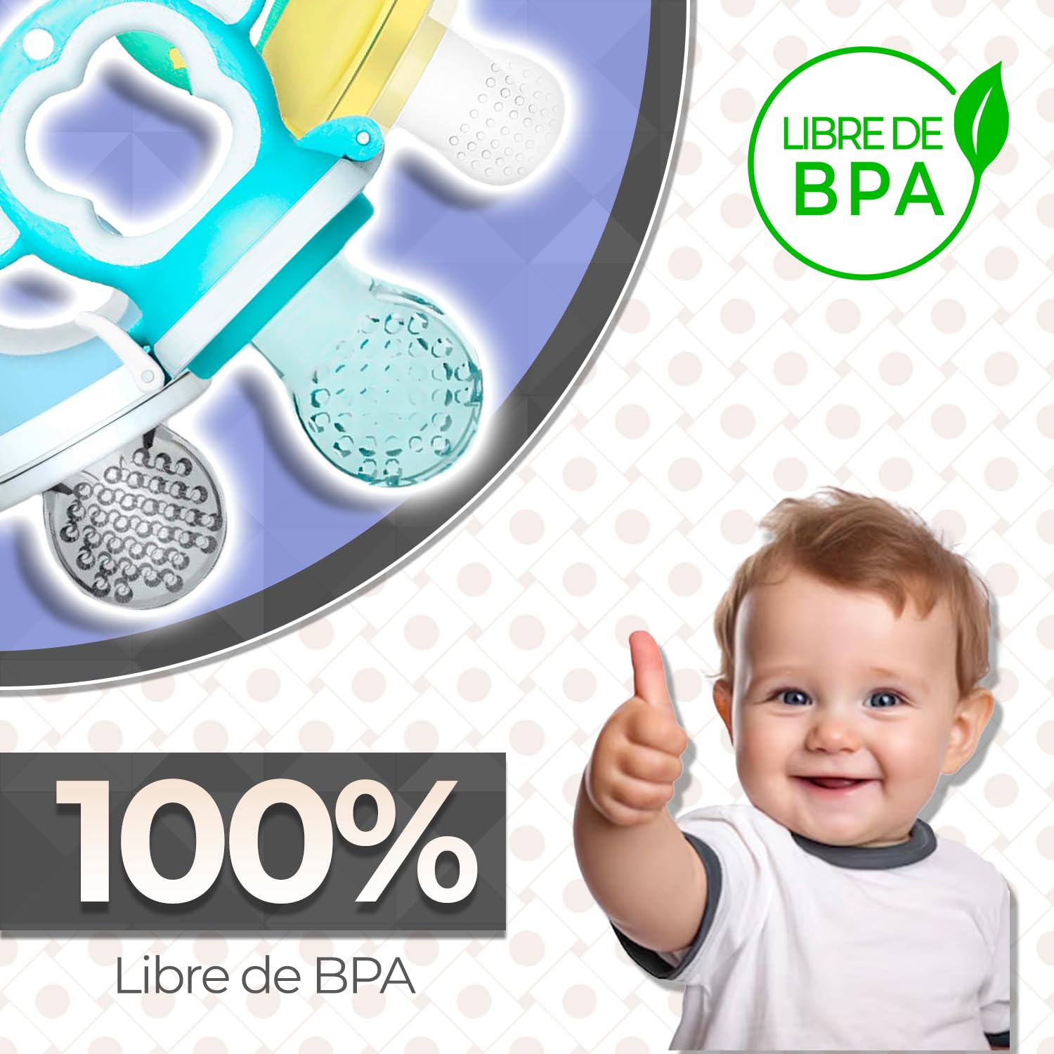 Chupones alimentadores para frutas y papillas con tapa libre de bpa, dibujos animados, 4m+ 3 piezas (dino azul / monkey azul / pig verde amarillo)