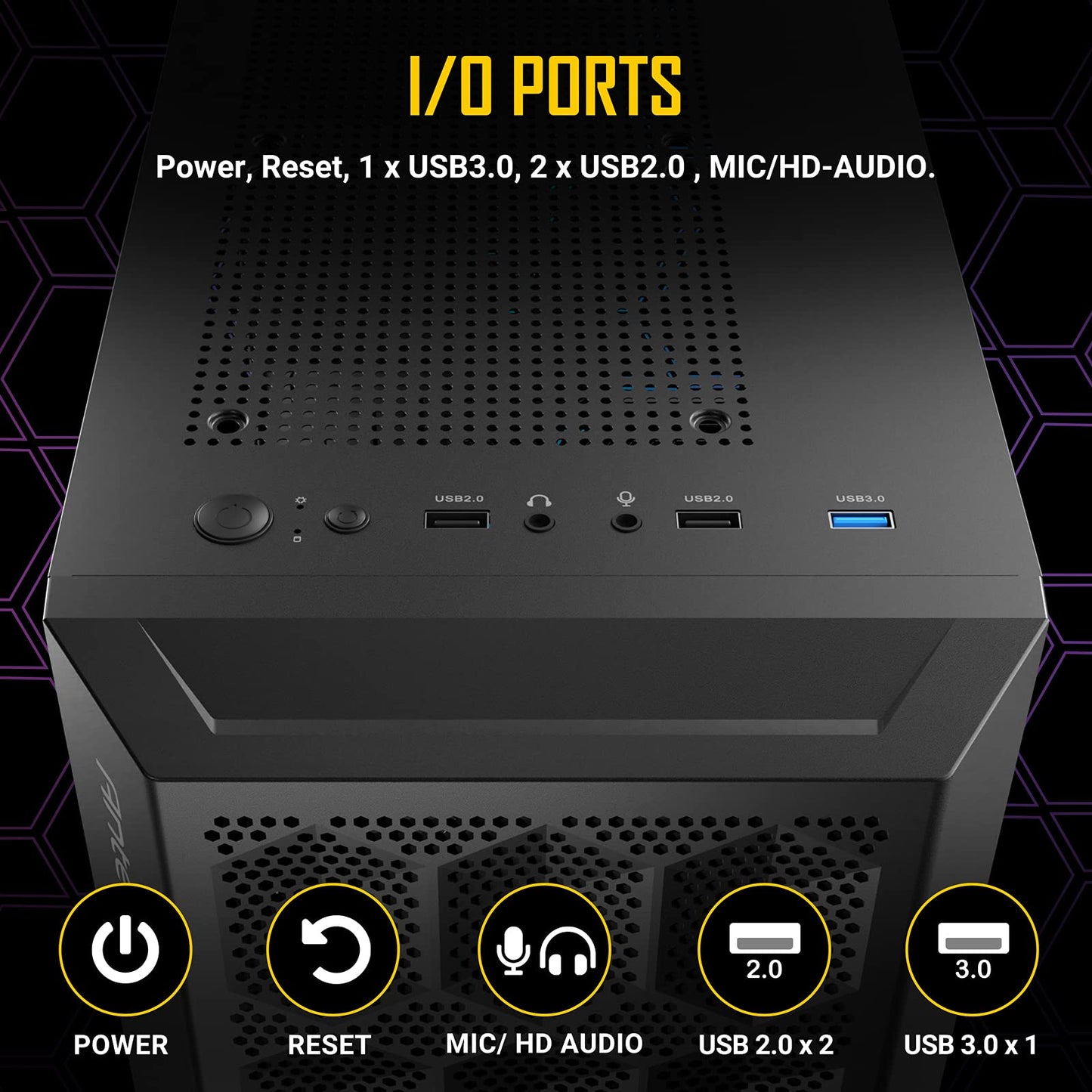 Antec NX200 M Micro-ATX Tower - Caja de Ordenador con Ventilador Trasero de 120 mm preinstalado, diseño de Malla en el Panel Frontal ventilado Flujo de Aire, Serie NX, Color Negro