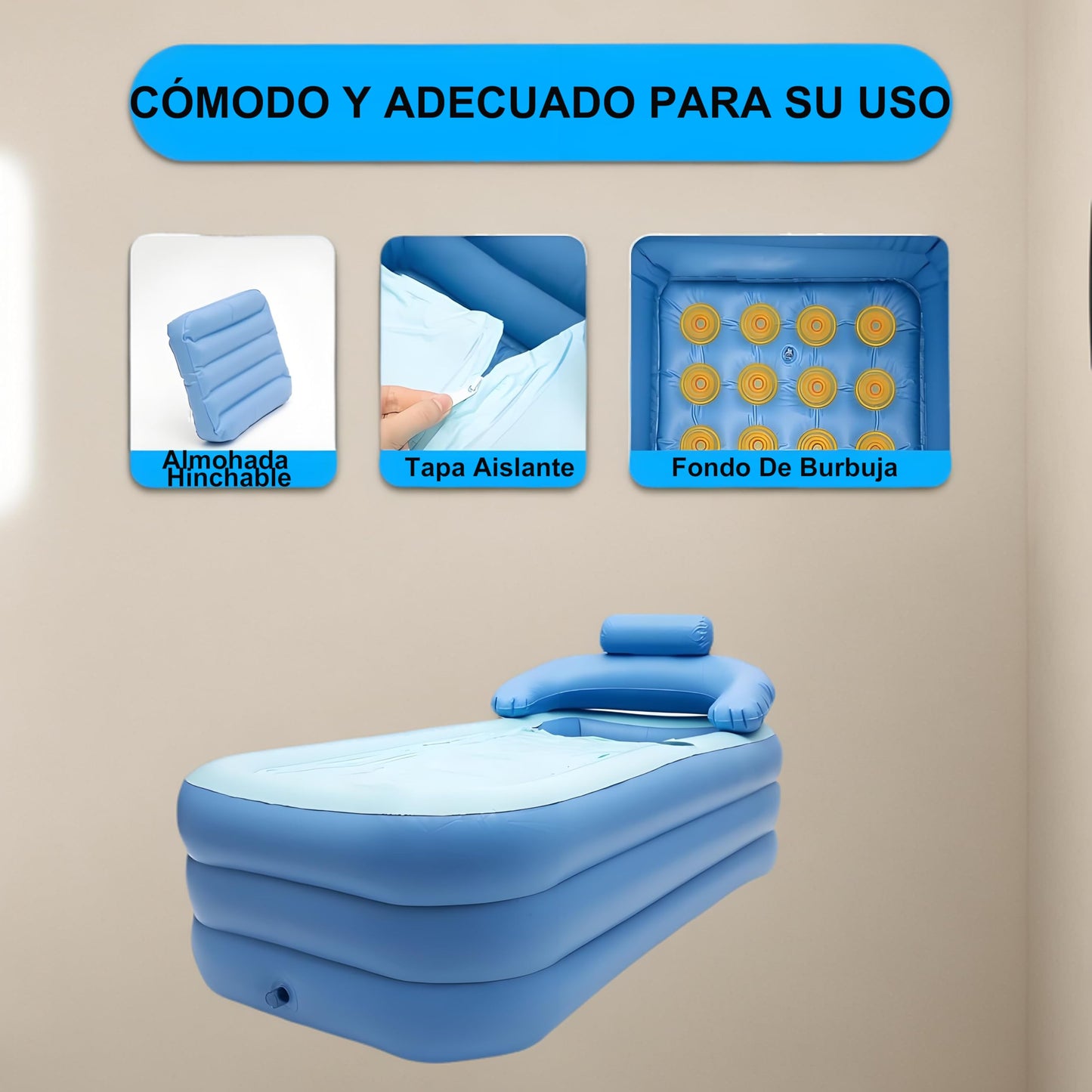 Bañera Inflable Rawtank Azul con Bomba de Aire y Cubierta para Adultos