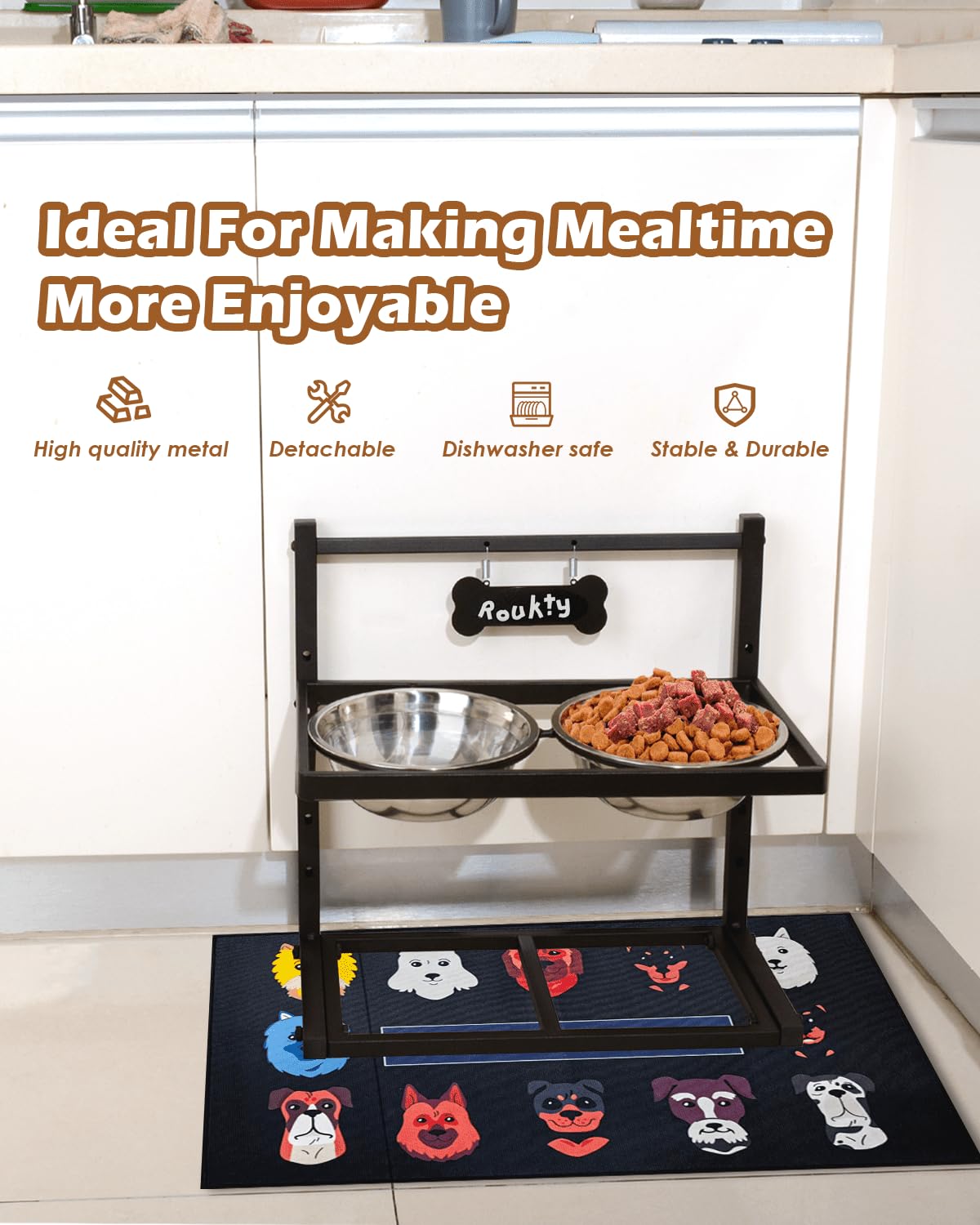 Cuencos elevados para perros con alimentador lento, soporte de tazón elevado de altura ajustable con 2 cuencos de acero inoxidable de 1200 ml, a prueba de derrames, cuencos para perros pequeños, medianos y grandes