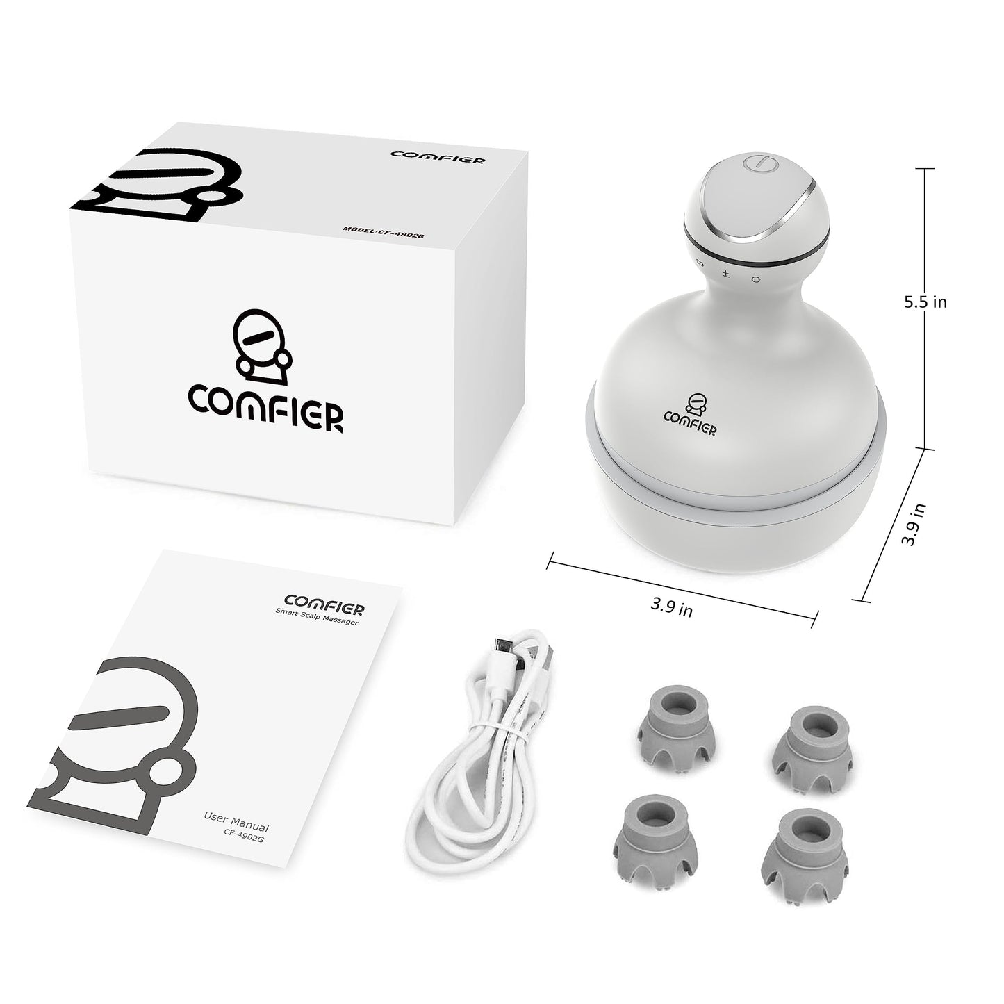 COMFIER Masajeador Eléctrico Para Cuero Cabelludo, Masajeador De Cabeza Con 4 Cabezales De Masaje De Silicona Suave, Masajeador Portátil Para El Crecimiento Del Cabello, Aliviar El Estrés, R