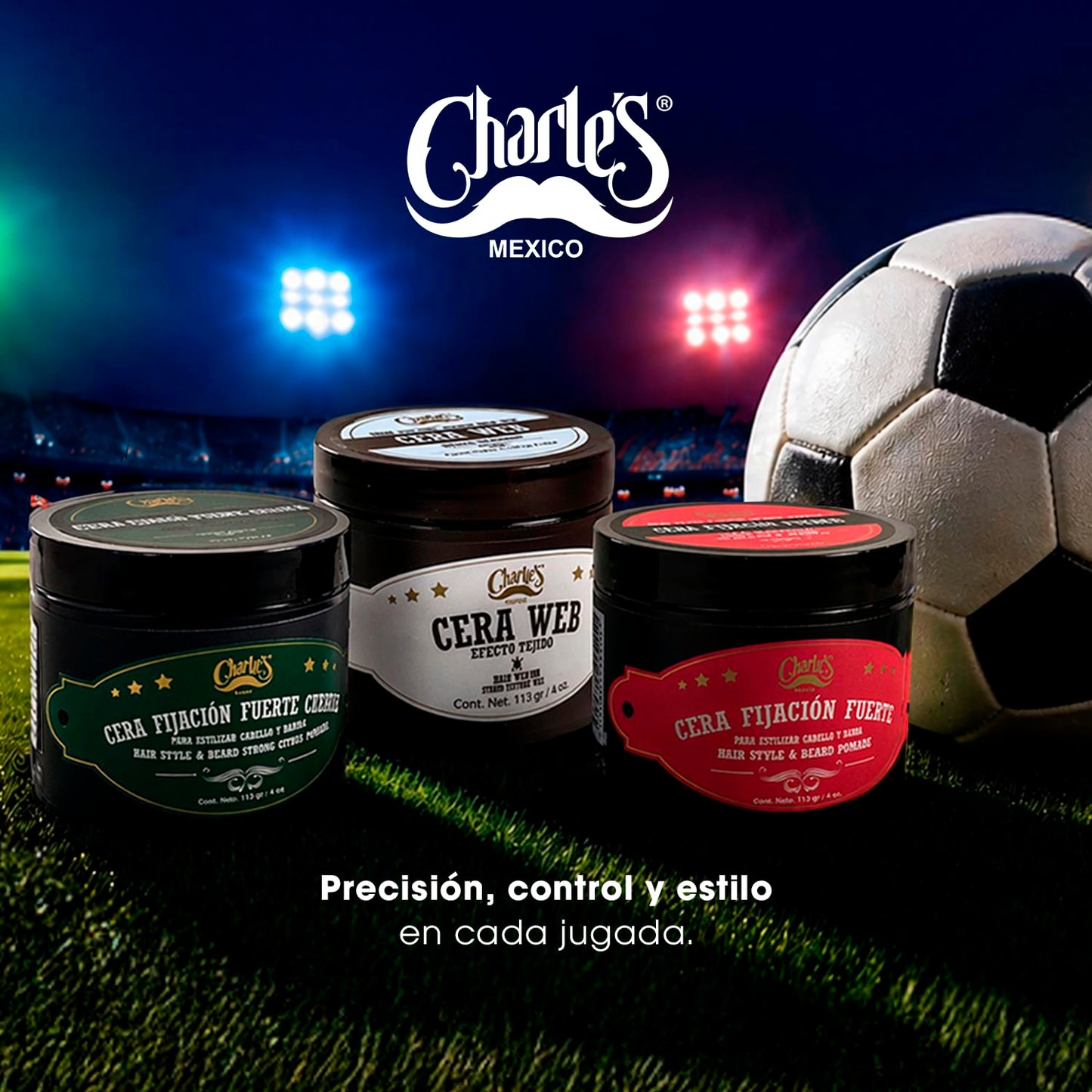 Charle's - Cera Fijación Fuerte 113g - Pomada para cabello - Aroma a vainilla - Con aceite de ricino - Base agua