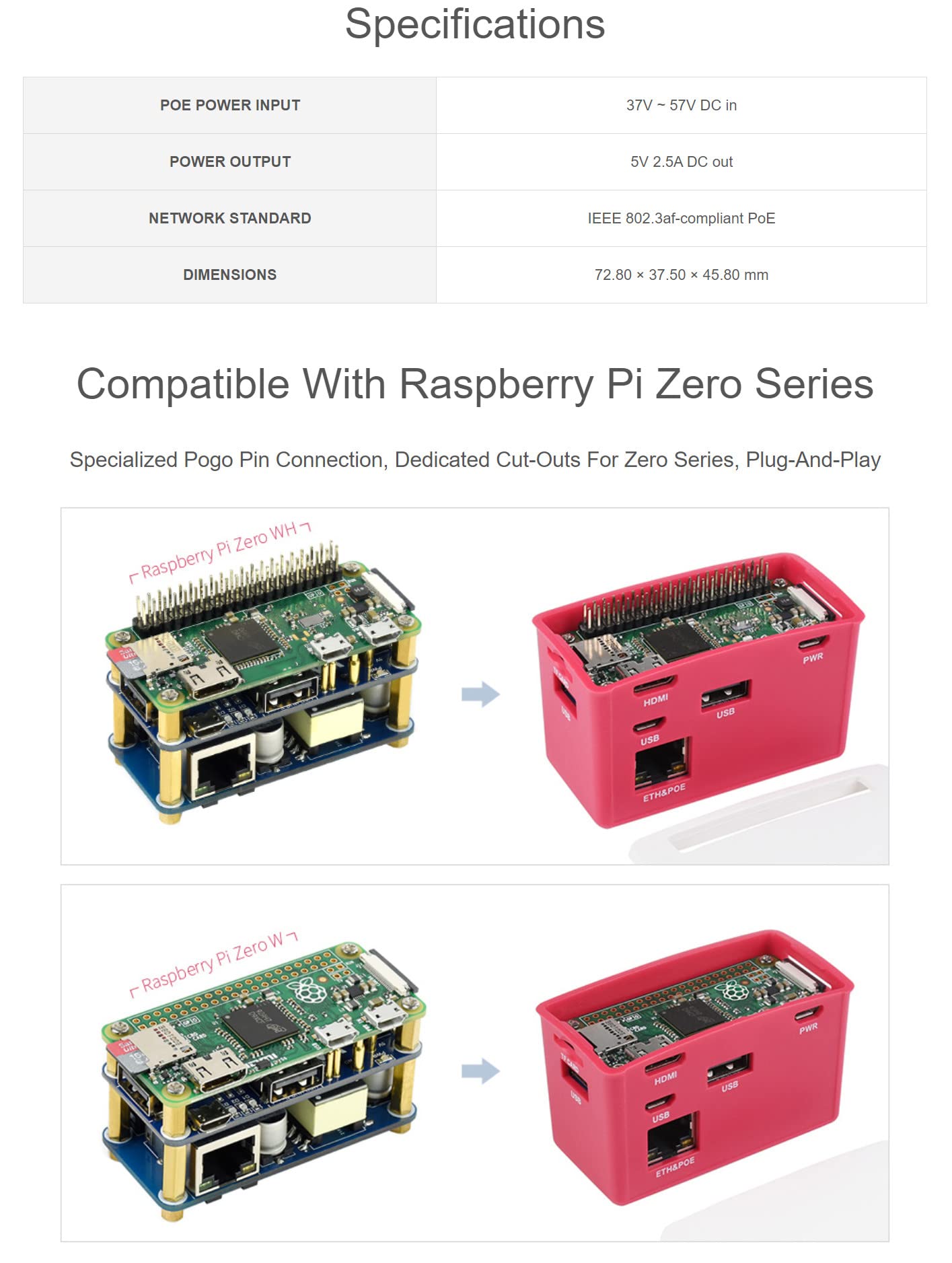Coolwell - Caja de concentradores PoE Ethernet/USB compatible con Raspberry Pi Zero Series, con PoE/ETH/USB HUB HAT en el interior, compatible con 802.3af, incluye 3 puertos USB 2.0