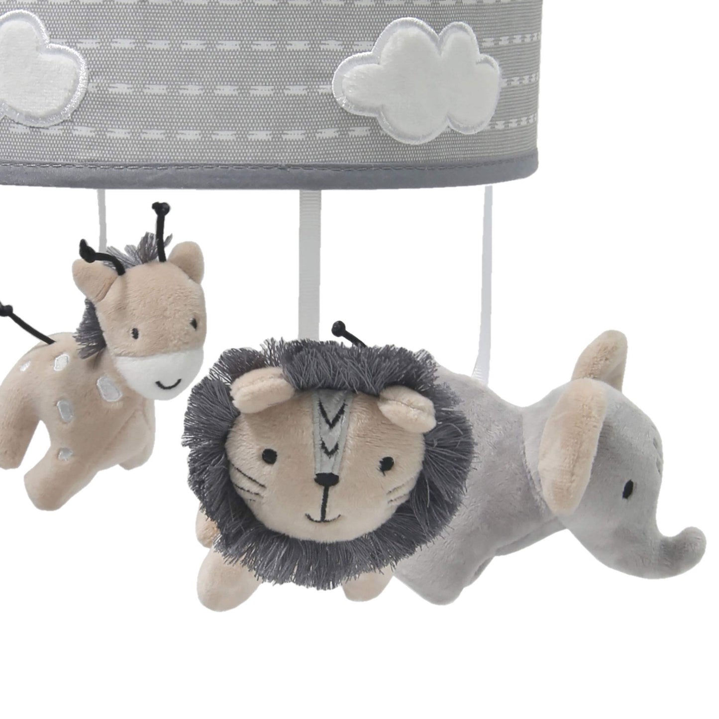 Lambs & Ivy Jungle Safari Musical Baby Crib Mobile - Grey, Beige, White, Animals