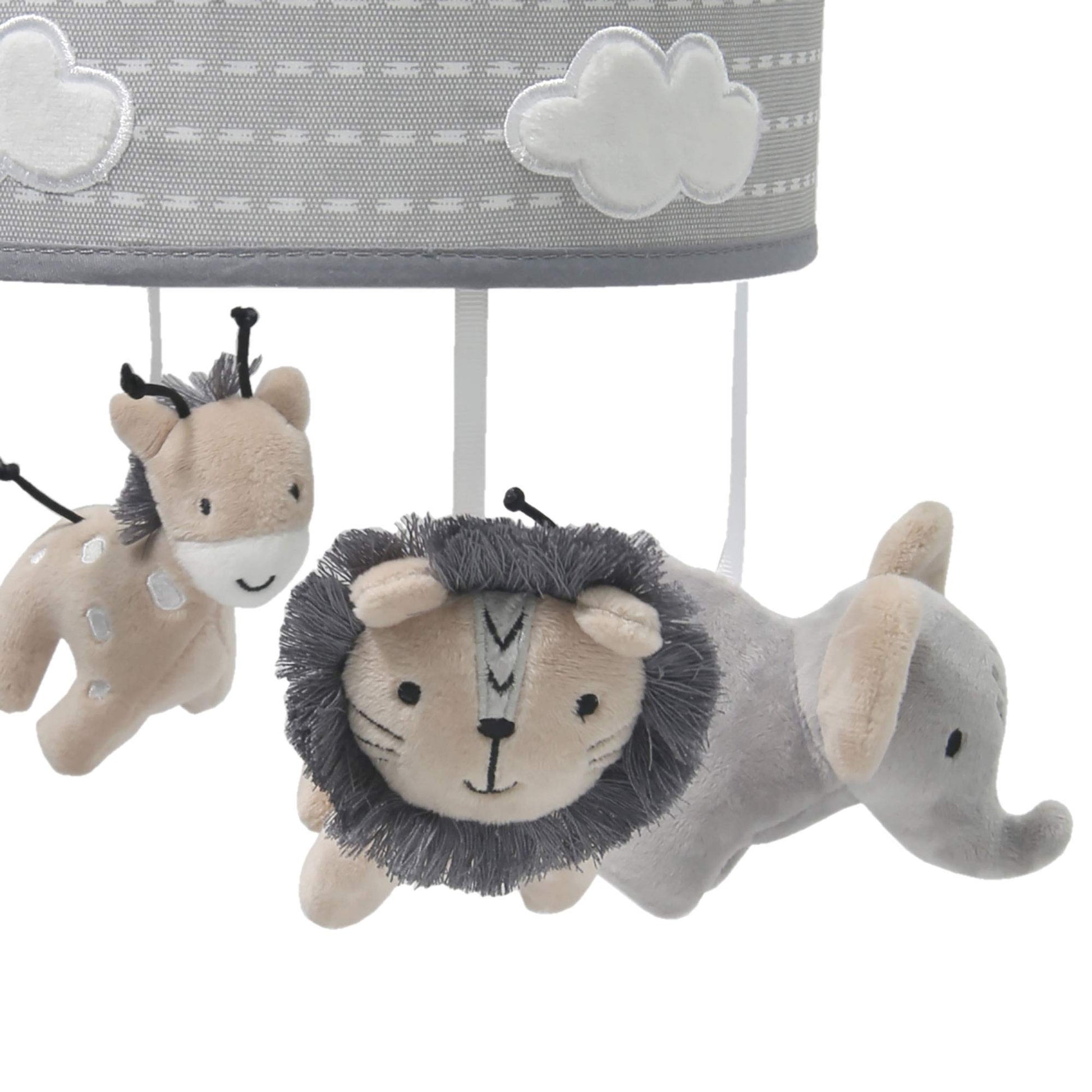 Lambs & Ivy Jungle Safari Musical Baby Crib Mobile - Grey, Beige, White, Animals