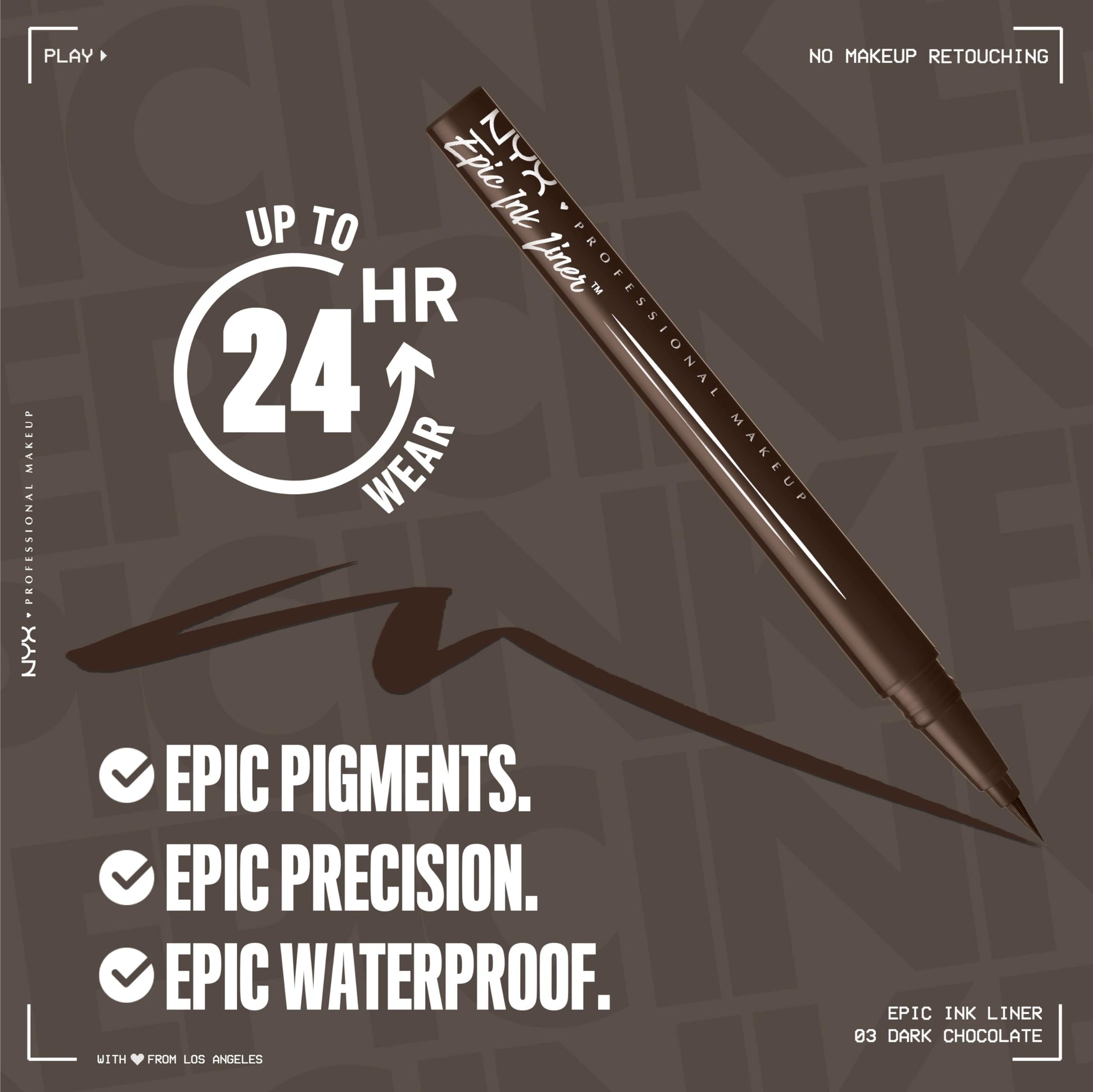 Nyx Professional Makeup, Epic Ink Liner, Delineador de Ojos, Dark Chocolate
