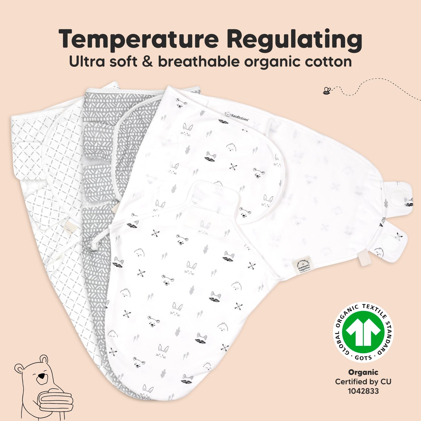 Paquete de 3 bolsas de dormir orgánicas para bebés – Mantas para recién nacidos, bebés de 3 a 6 meses, niñas, niños, saco de dormir suave y cómodo, mantas para bebés recién nacidos, fáciles de usar
