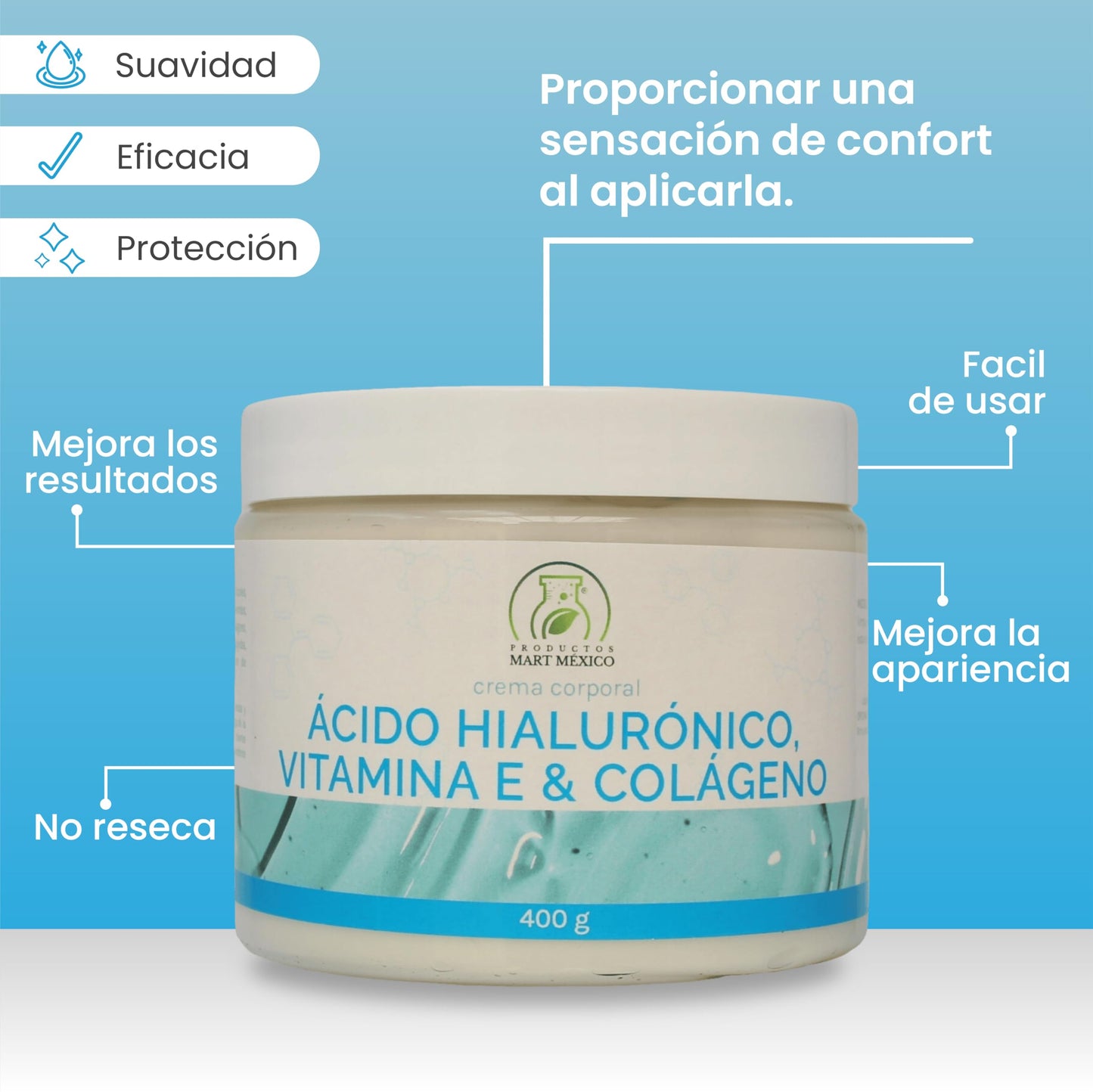 Crema Facial De Ácido Hialurónico, Vitamina E & Colágeno Hidratación Profunda Productos Mart Mexico 400g
