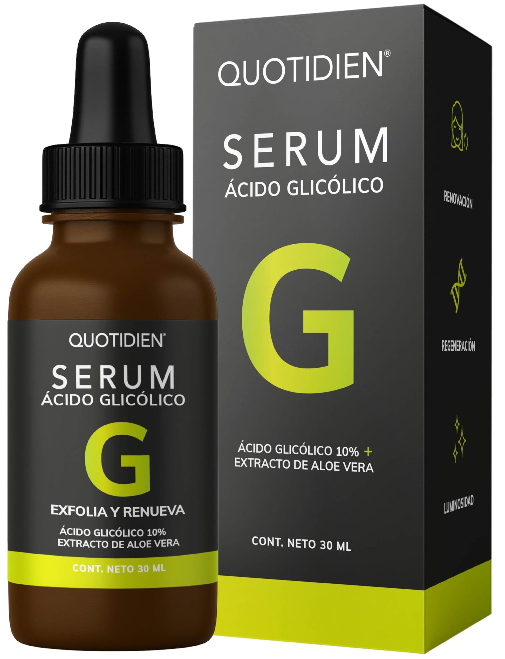 Serum Quotidien Acido Glicolico Aloe Vera Glicerina Exfoliación Efectiva Todo Tipo de Piel