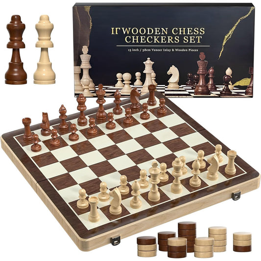 BYCRAY Ajedrez Profesional Magnético, Ajedrez + Damas Juego De Ajedrez Magnético 2 En 1 para Adultos y Niños con Bolsa de Almacenamiento y Caja de Almacenamiento (39x39cm)