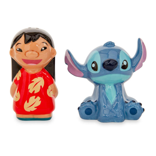 Disney Lilo & Stitch - Salero y pimentero de cerámica, juego de 2 recipientes de almacenamiento, dispensadores de especias