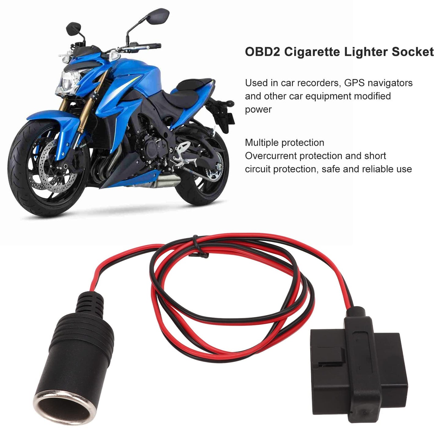 Cable de enchufe para encendedor de cigarrillos,Adaptador de enchufe para encendedor de cigarrillos OBD2, conector hembra con cabezal en T de 16 pines, cable de alimentación para automóviles con OBD