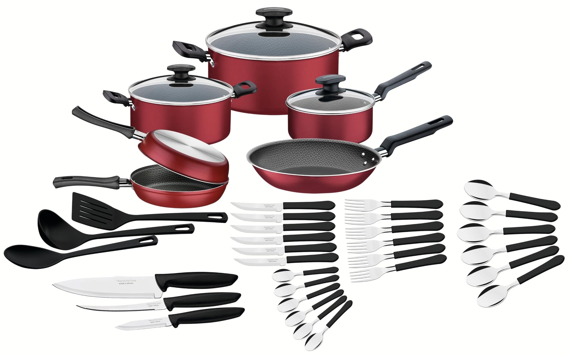 Batería de Cocina Tramontina Rojo Antiadherente Bremen 39 Piezas